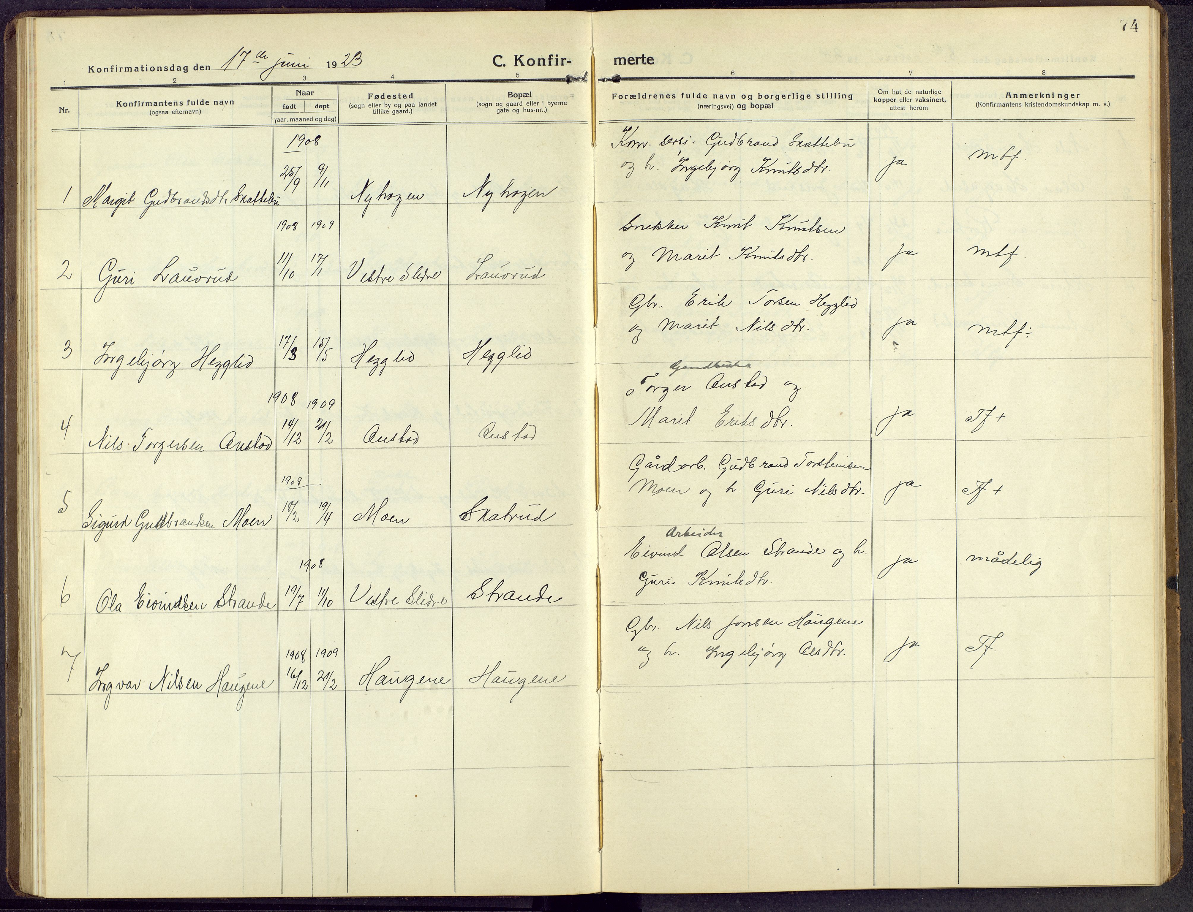 Øystre Slidre prestekontor, SAH/PREST-138/H/Ha/Hab/L0009: Parish register (copy) no. 9, 1917-1952, p. 74