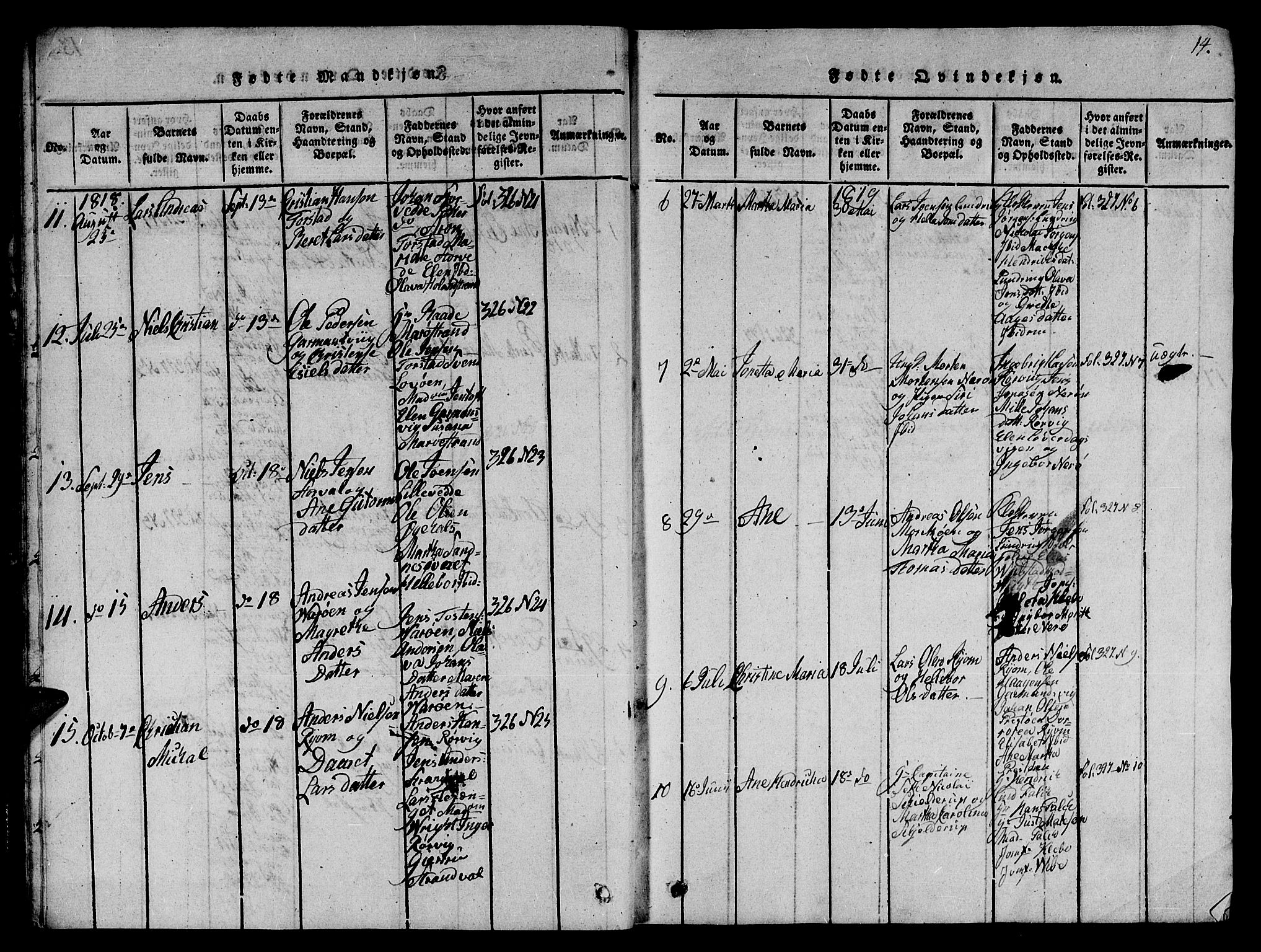 Ministerialprotokoller, klokkerbøker og fødselsregistre - Nord-Trøndelag, AV/SAT-A-1458/784/L0679: Parish register (copy) no. 784C01 /1, 1816-1822, p. 14