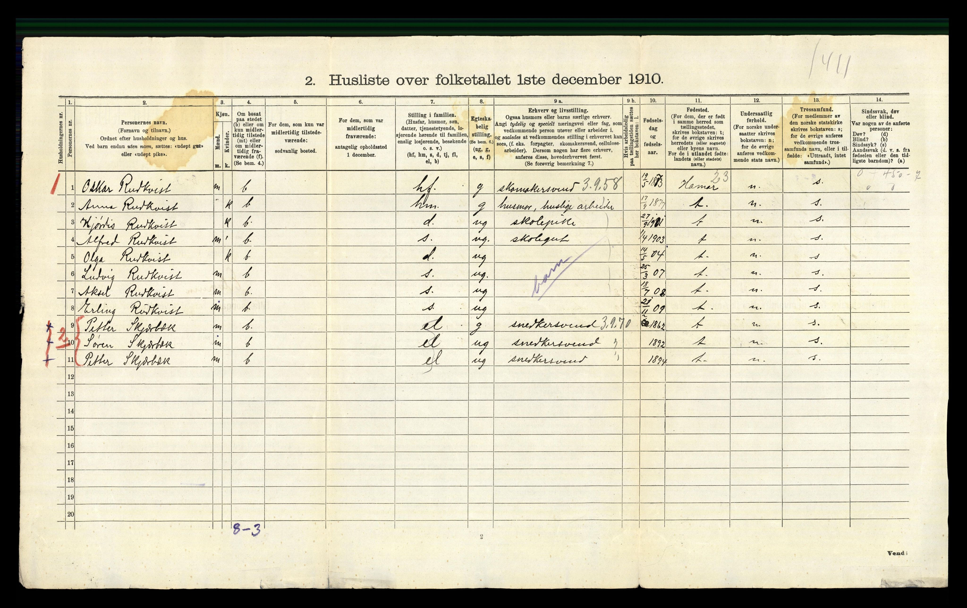 RA, 1910 census for Elverum, 1910, p. 738