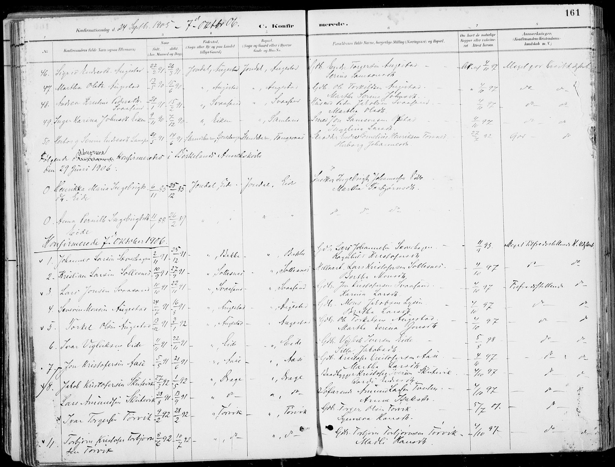 Strandebarm sokneprestembete, SAB/A-78401/H/Haa: Parish register (official) no. E  1, 1886-1908, p. 161