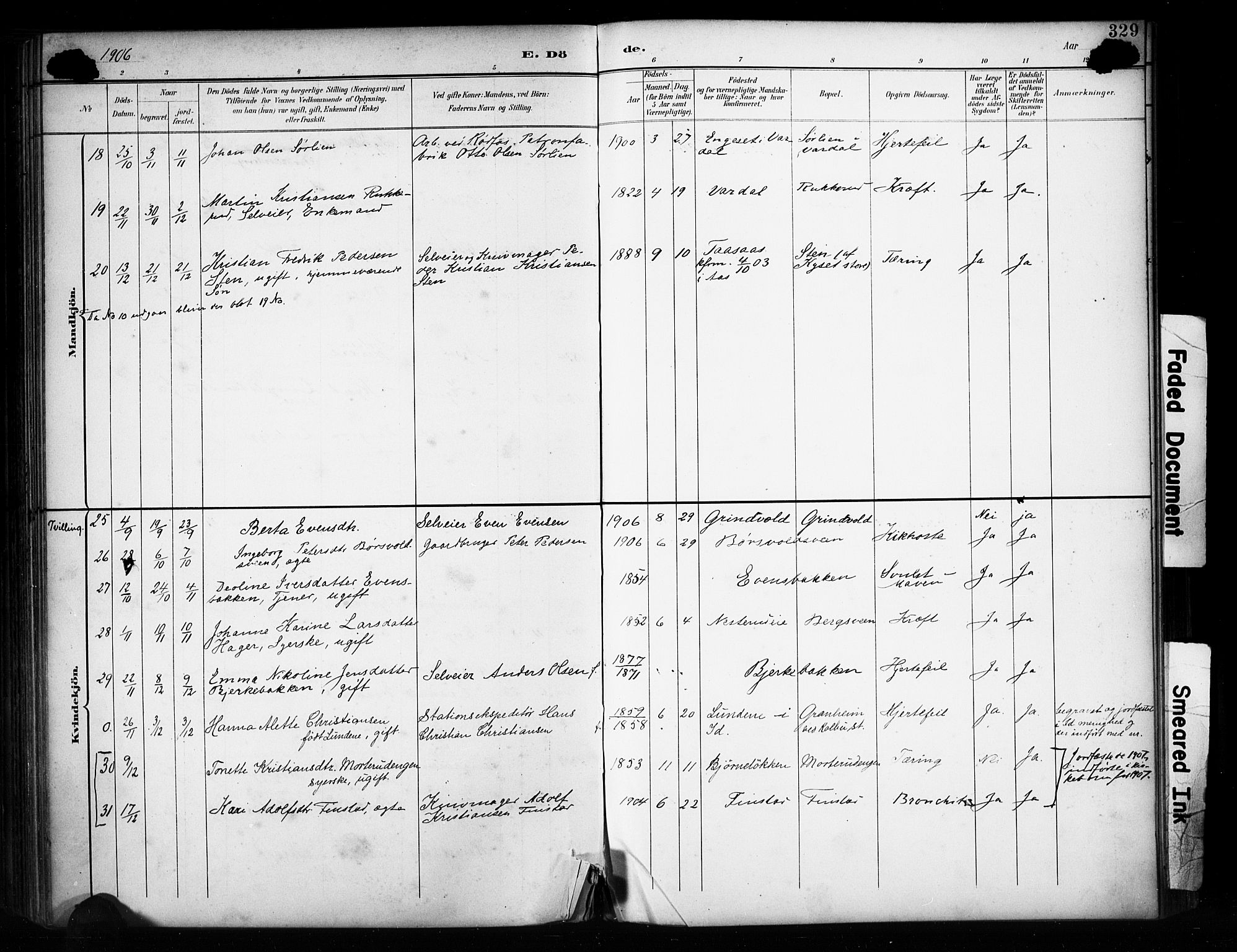 Vestre Toten prestekontor, SAH/PREST-108/H/Ha/Haa/L0011: Parish register (official) no. 11, 1895-1906, p. 329