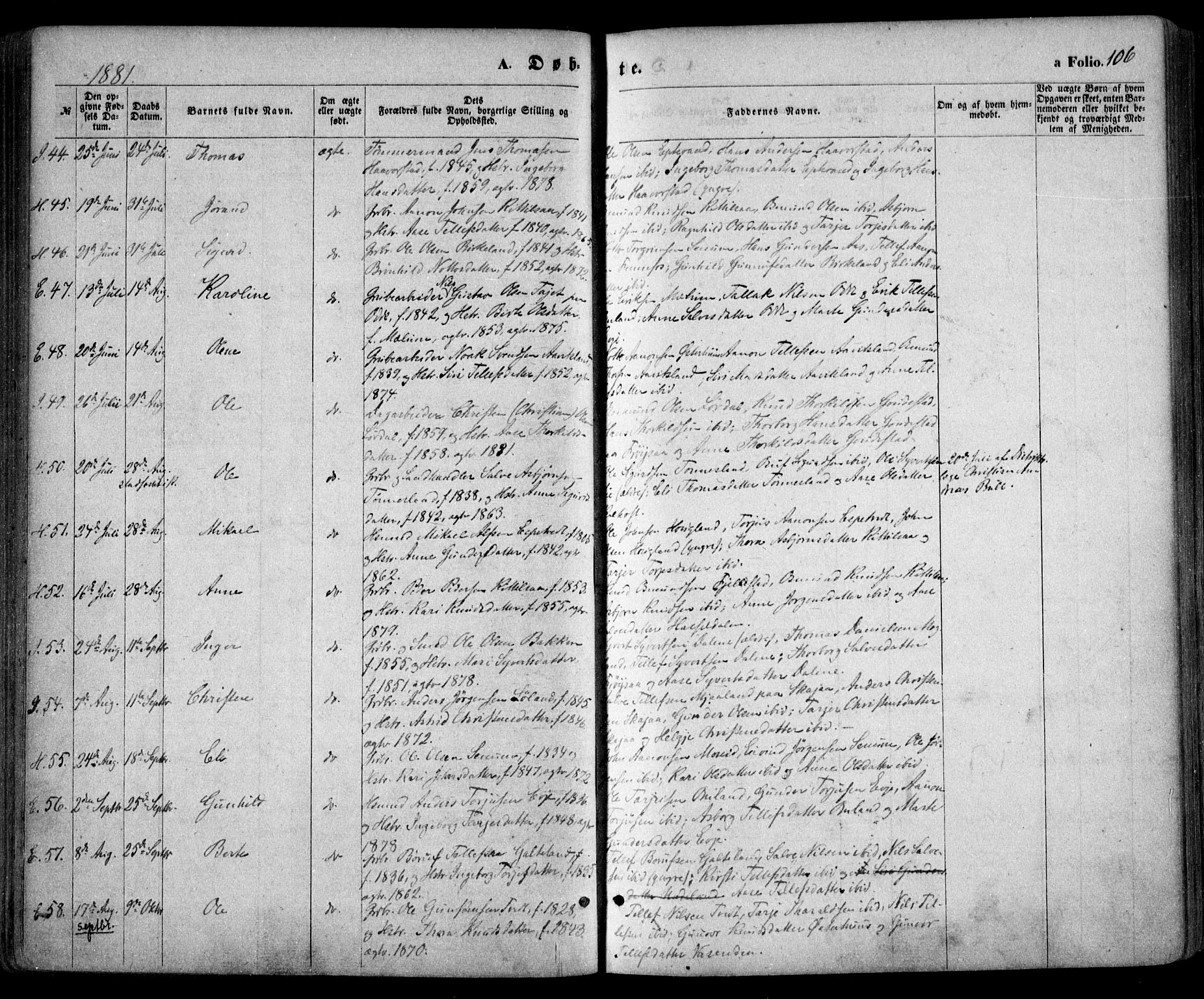 Evje sokneprestkontor, AV/SAK-1111-0008/F/Fa/Faa/L0006: Parish register (official) no. A 6, 1866-1884, p. 106