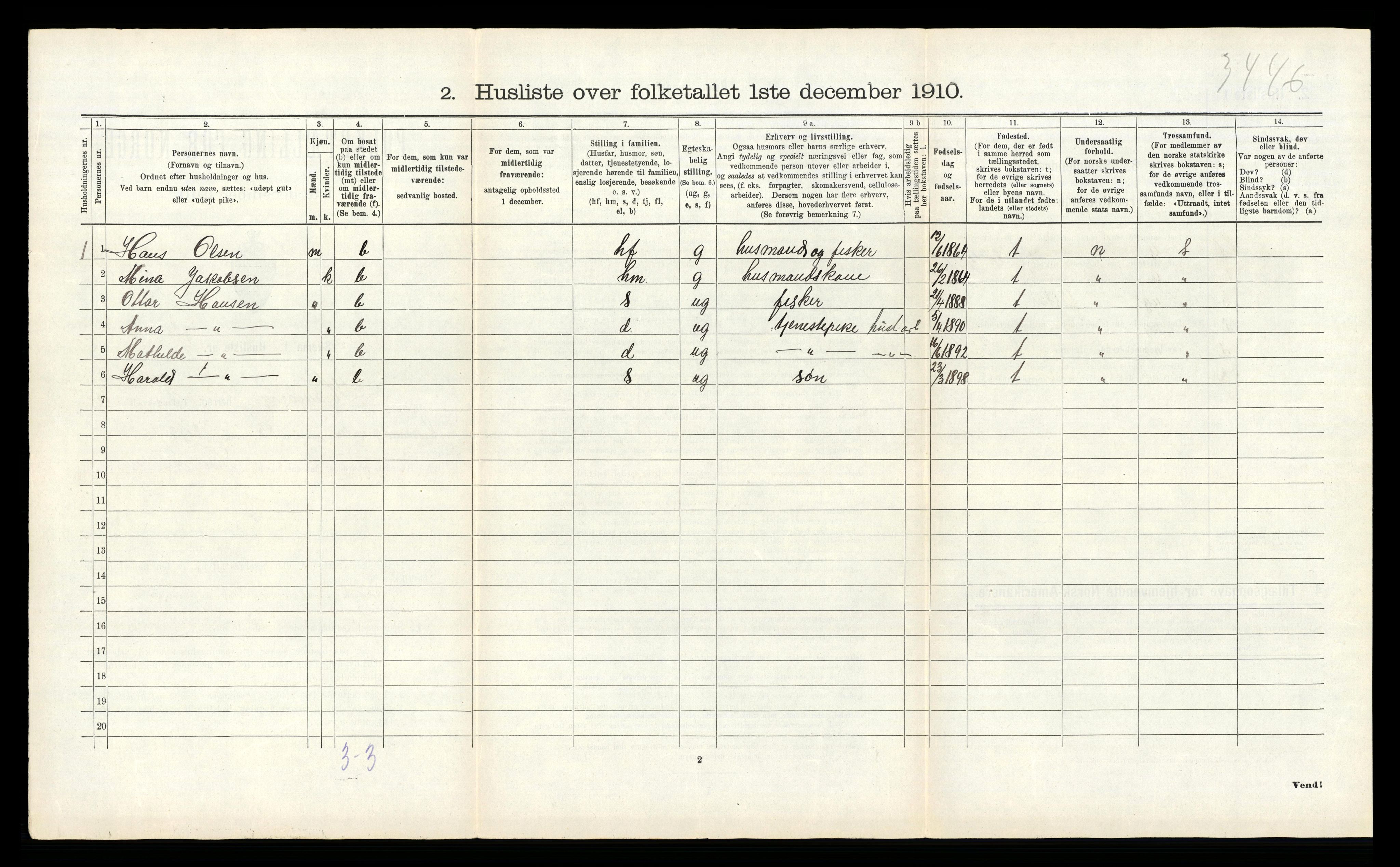 RA, 1910 census for Hamarøy, 1910, p. 1007