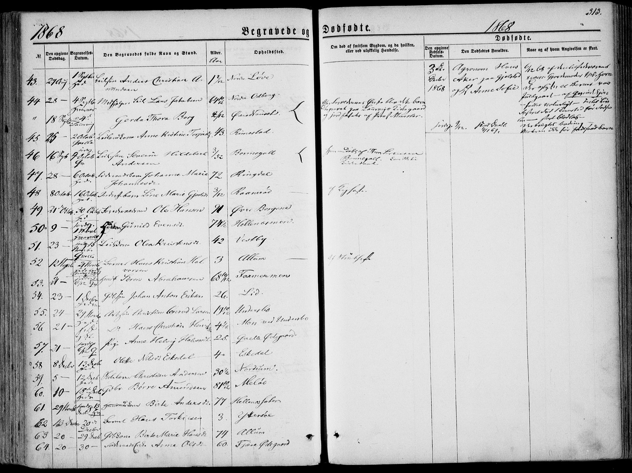 Hedrum kirkebøker, AV/SAKO-A-344/F/Fa/L0007: Parish register (official) no. I 7, 1857-1868, p. 313