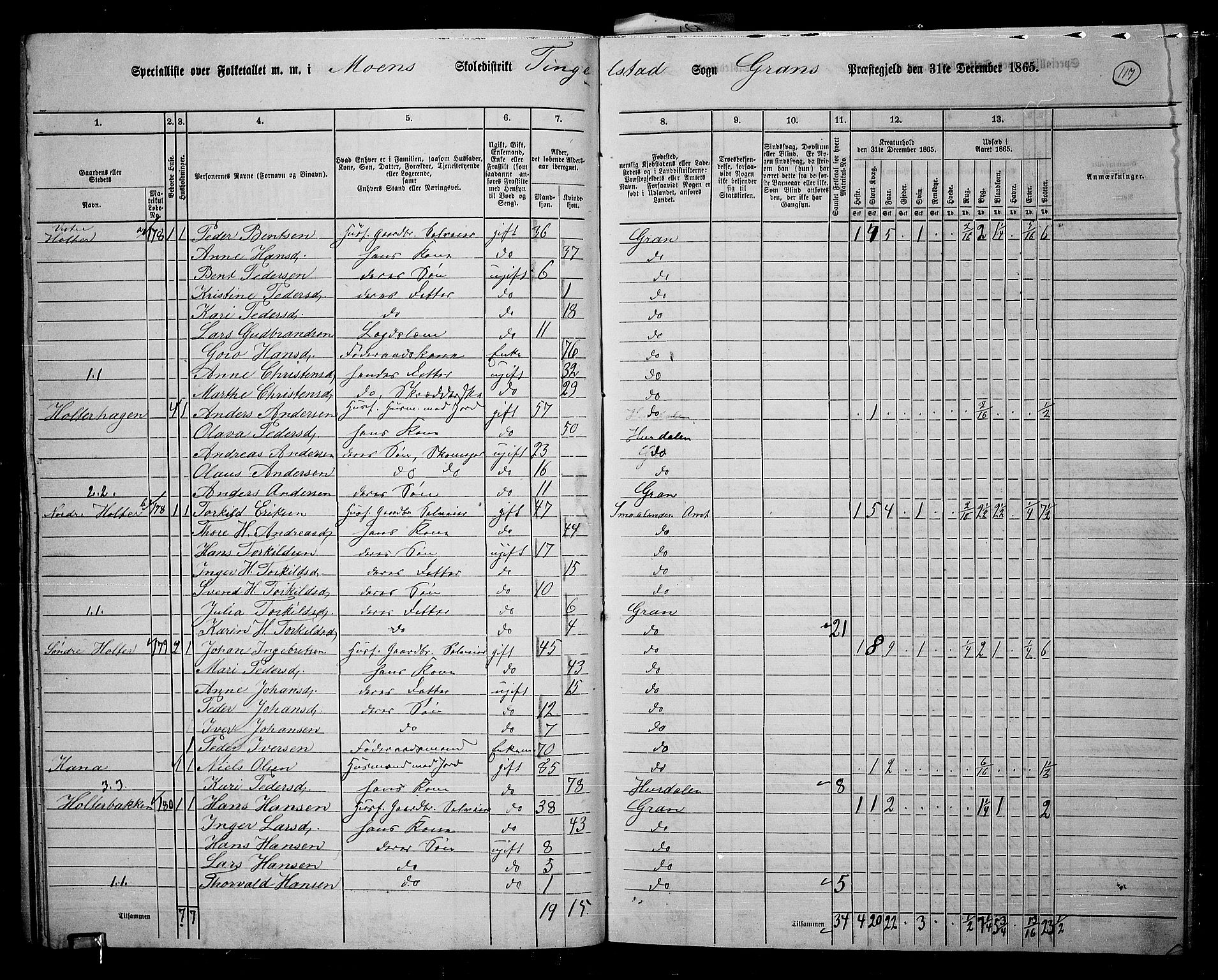 RA, 1865 census for Gran, 1865, p. 103