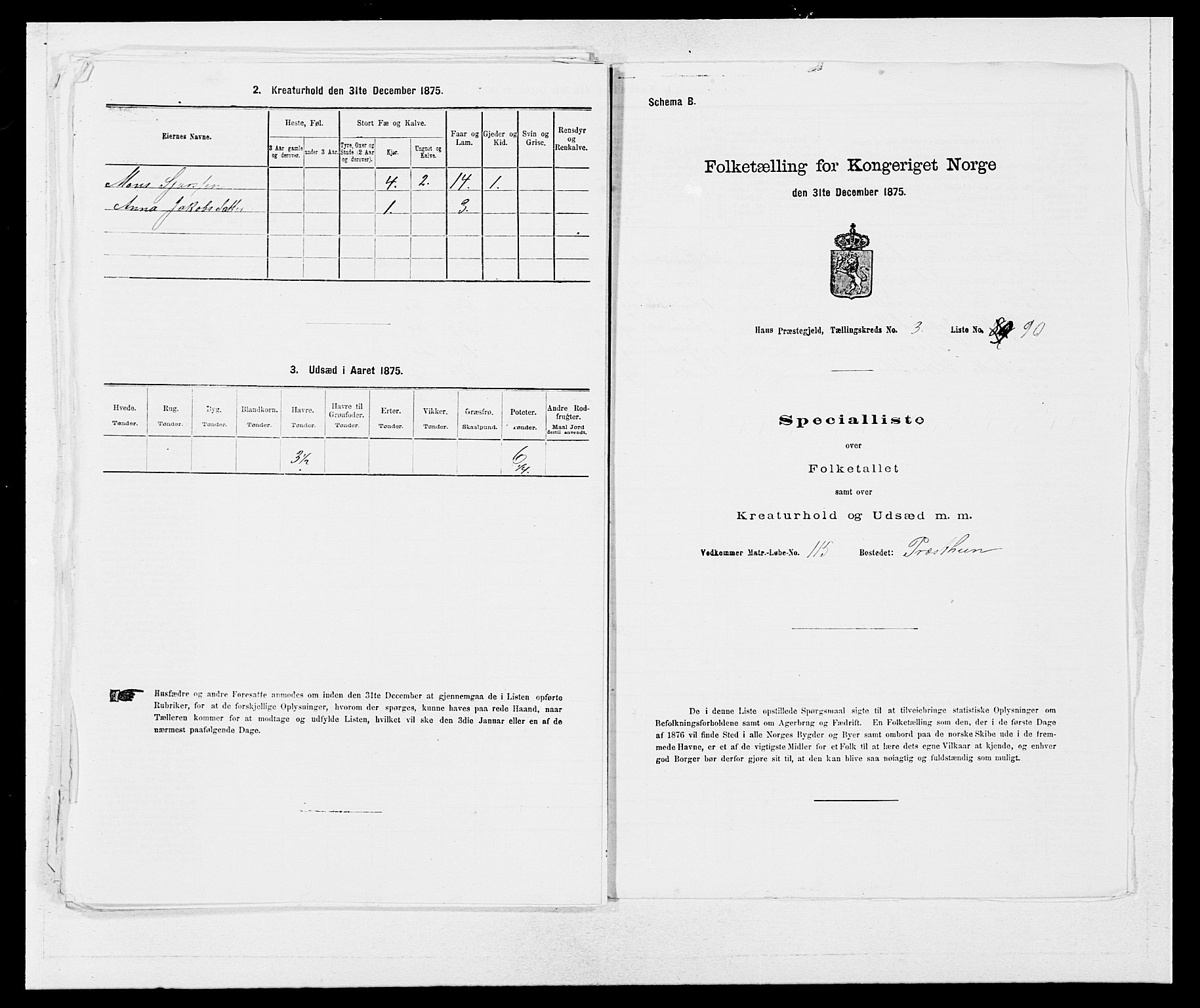 SAB, 1875 census for 1250P Haus, 1875, p. 392