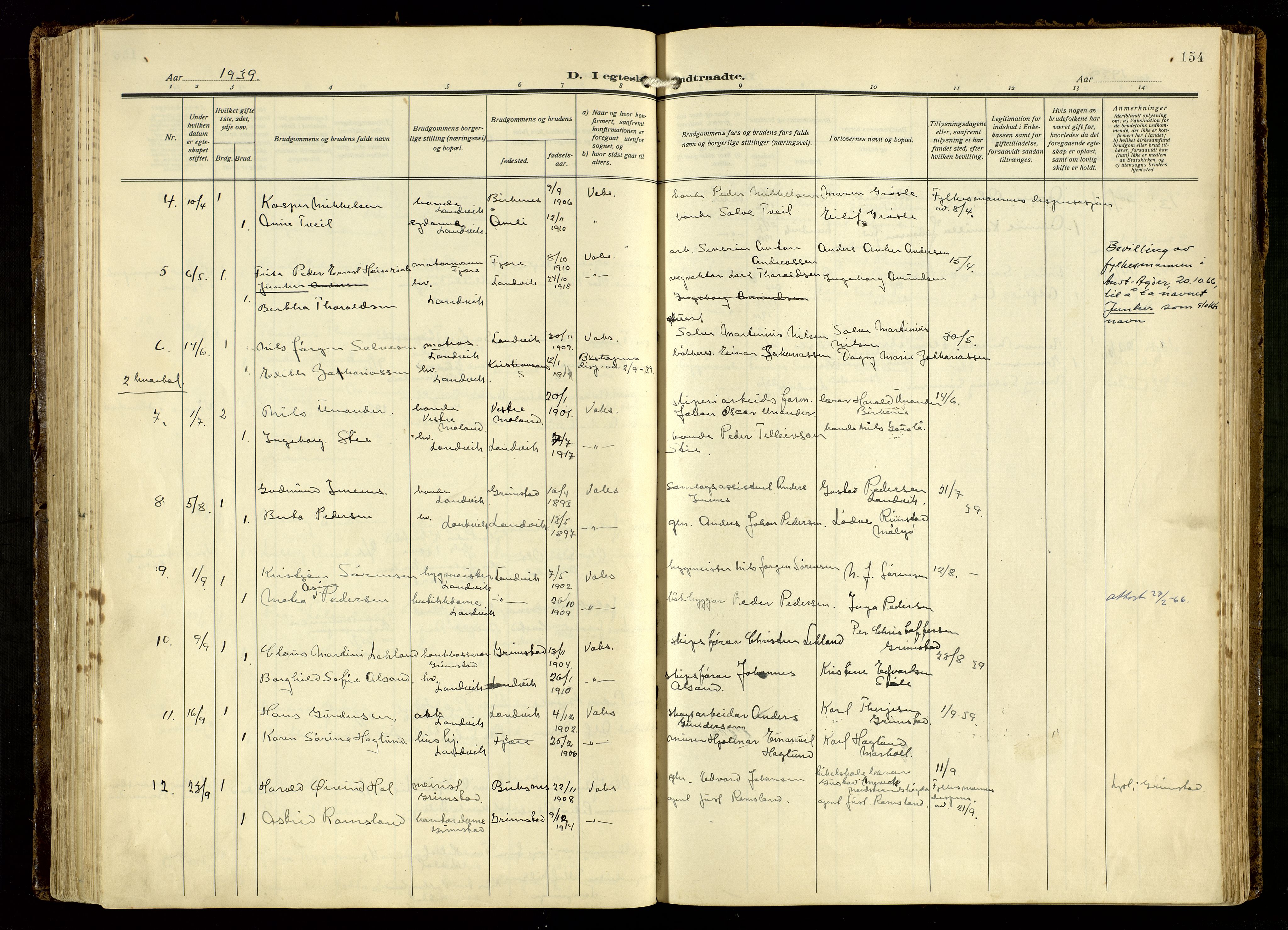 Hommedal sokneprestkontor, SAK/1111-0023/F/Fa/Fab/L0008: Parish register (official) no. A 8, 1925-1956, p. 154
