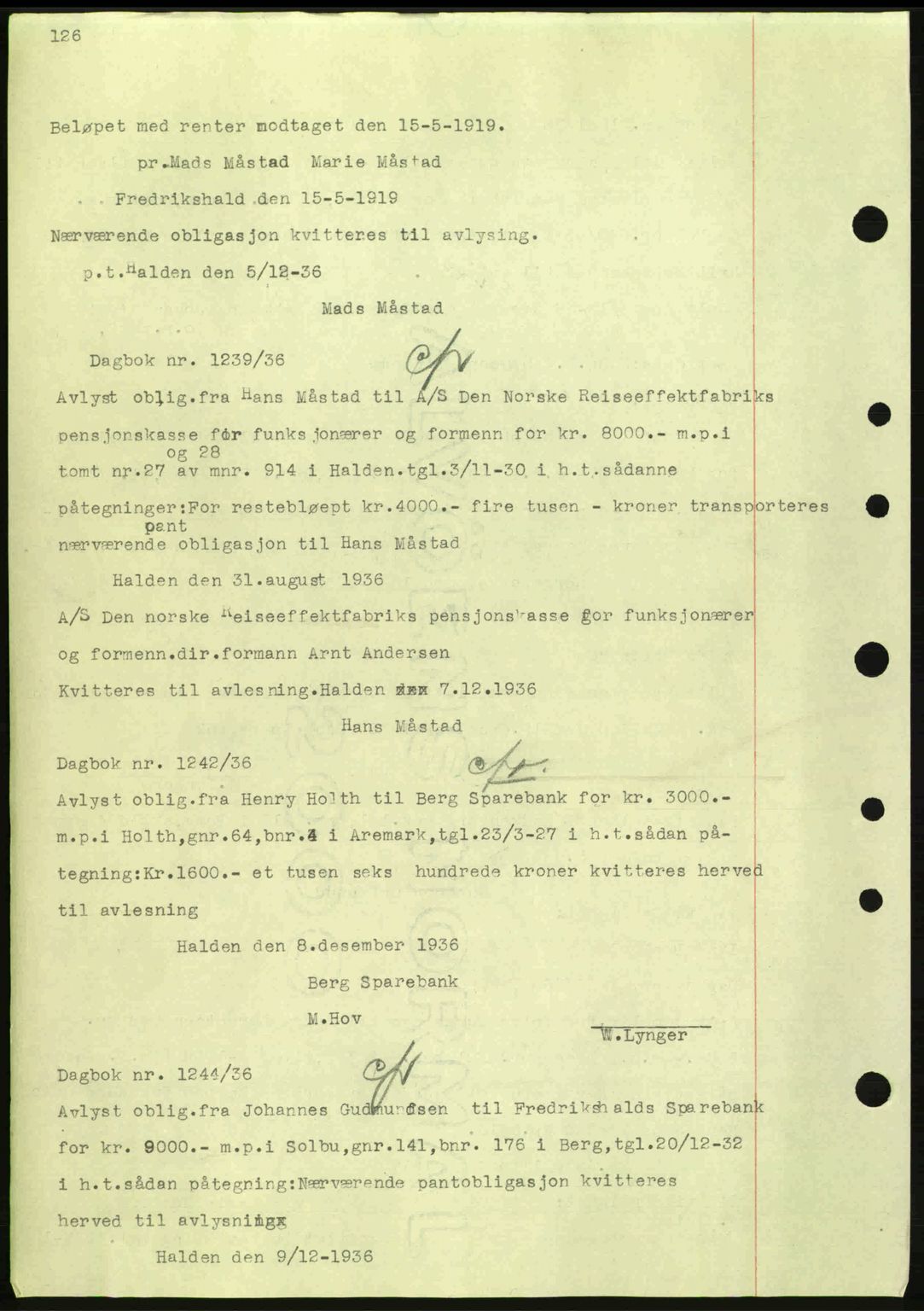 Idd og Marker sorenskriveri, AV/SAO-A-10283/G/Gb/Gbc/L0001: Mortgage book no. B1-3, 1936-1939, Diary no: : 1239/1936