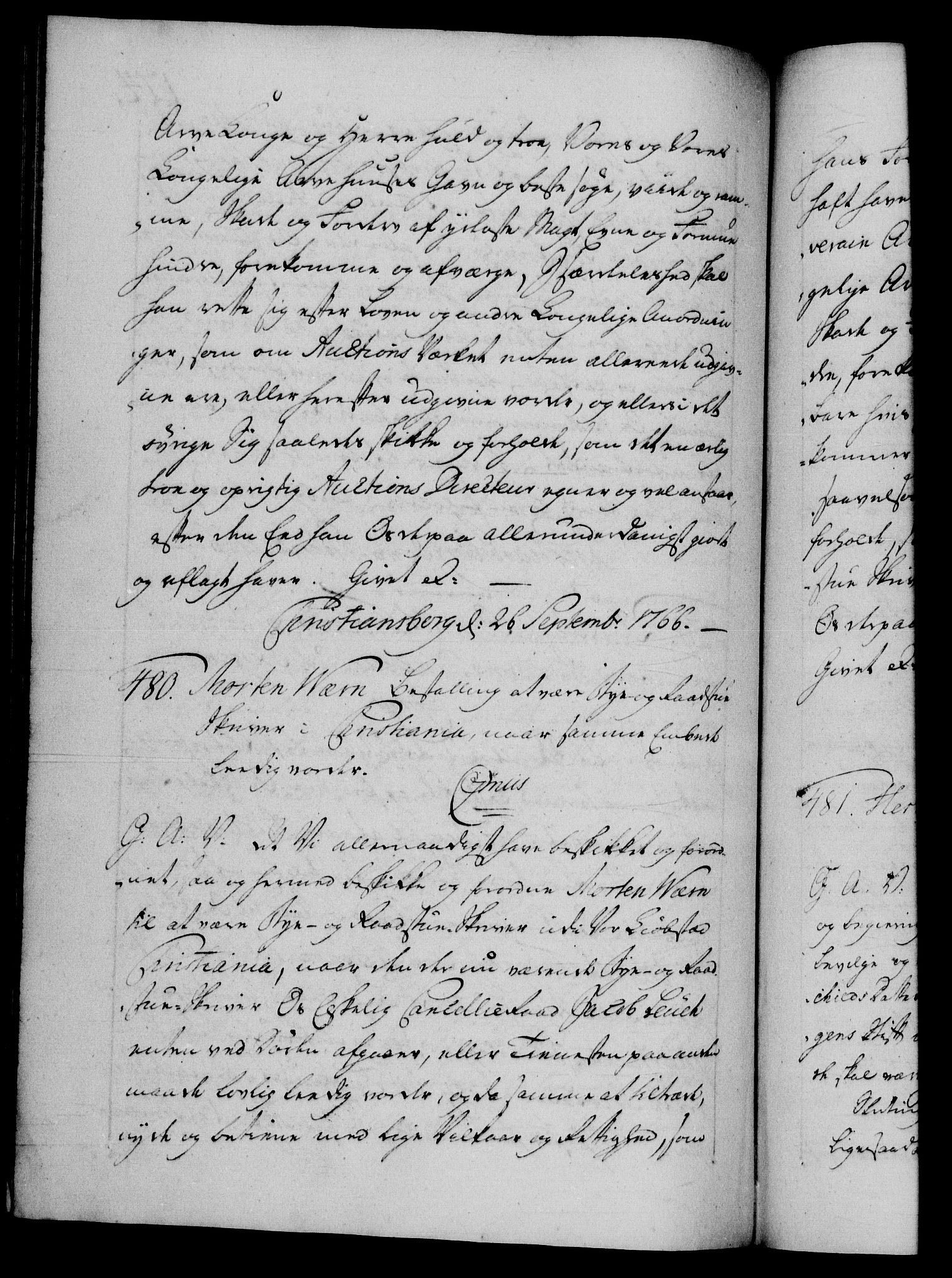 Danske Kanselli 1572-1799, AV/RA-EA-3023/F/Fc/Fca/Fcaa/L0043: Norske registre, 1766-1768, p. 174b