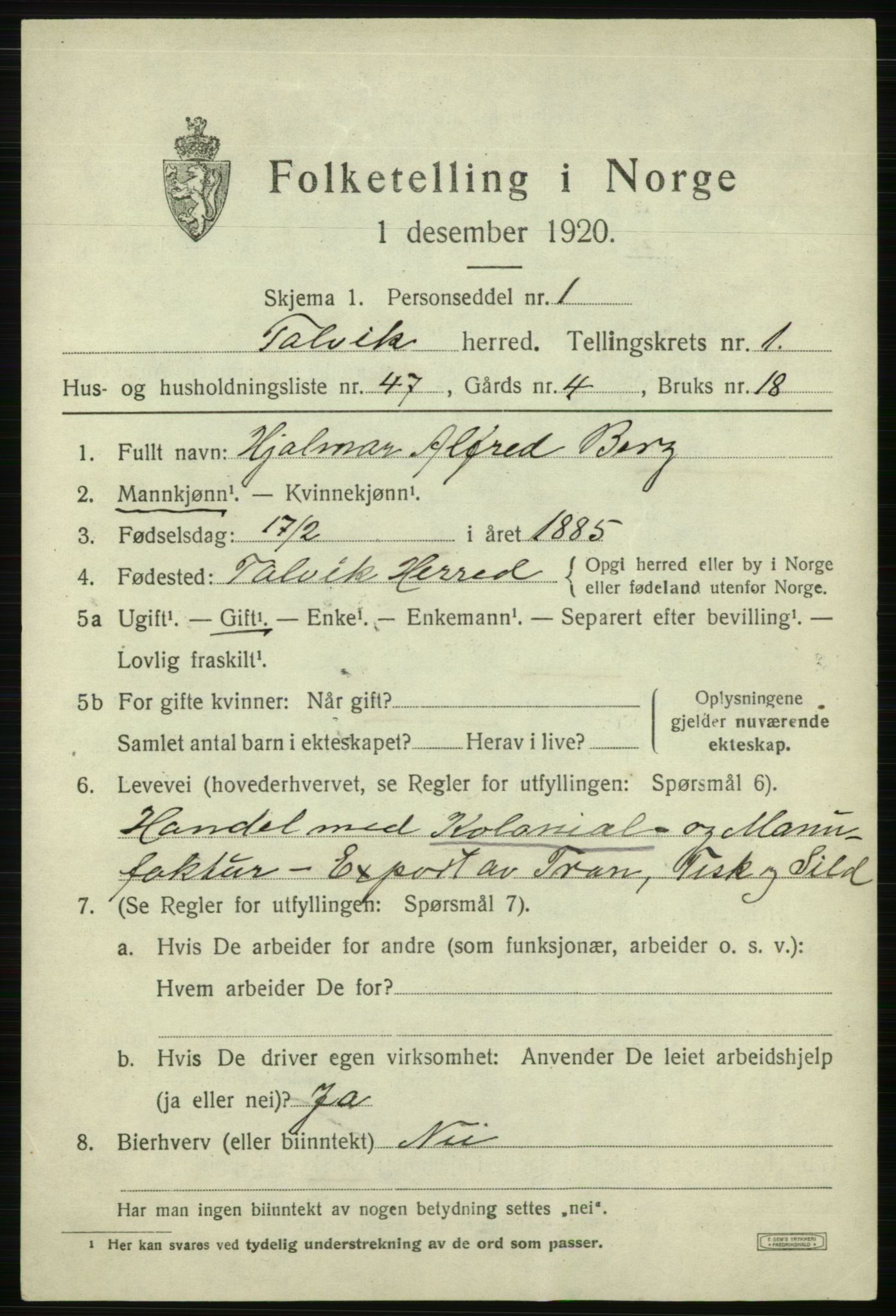 SATØ, 1920 census for Talvik, 1920, p. 1524