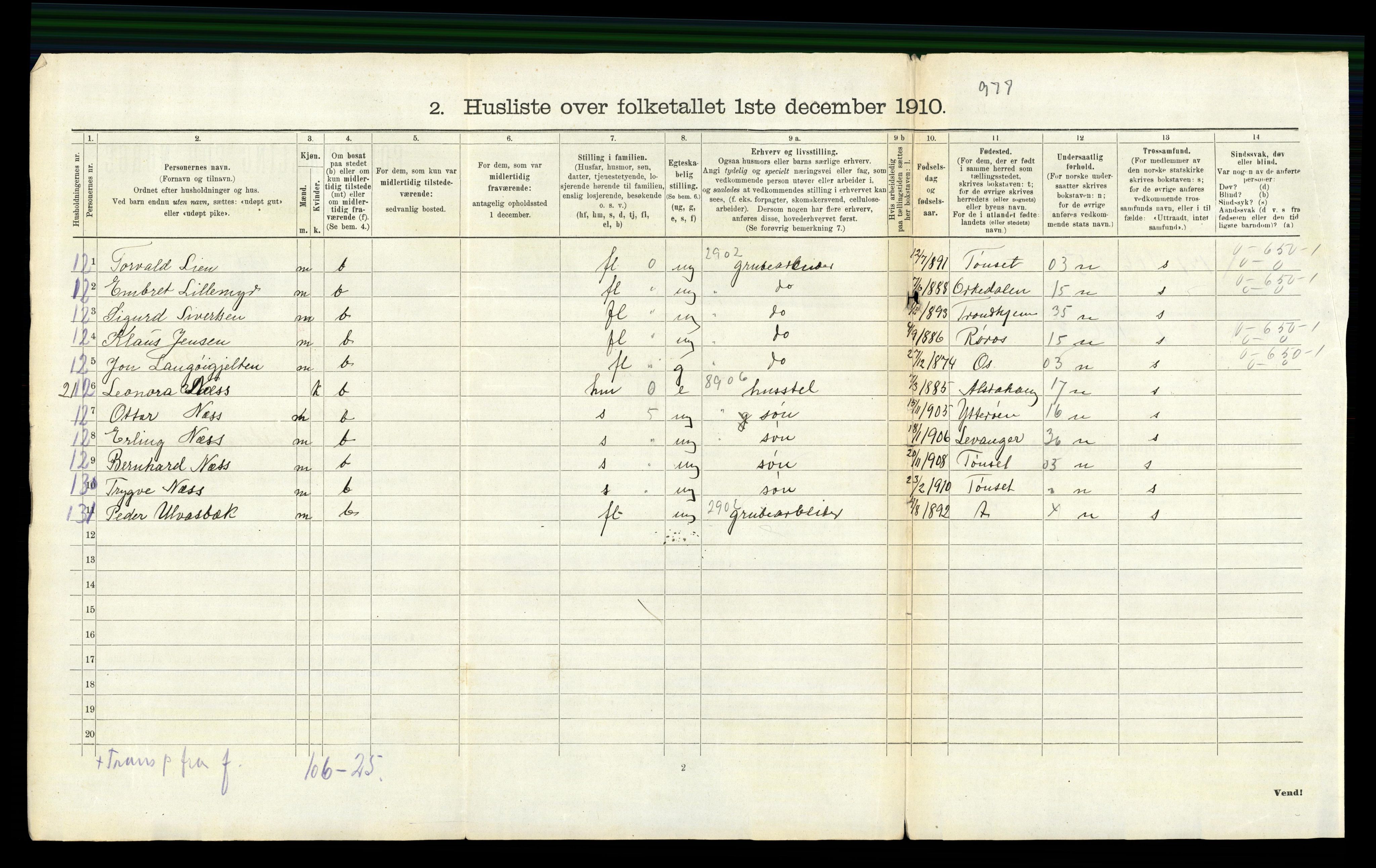 RA, 1910 census for Kvikne, 1910, p. 104