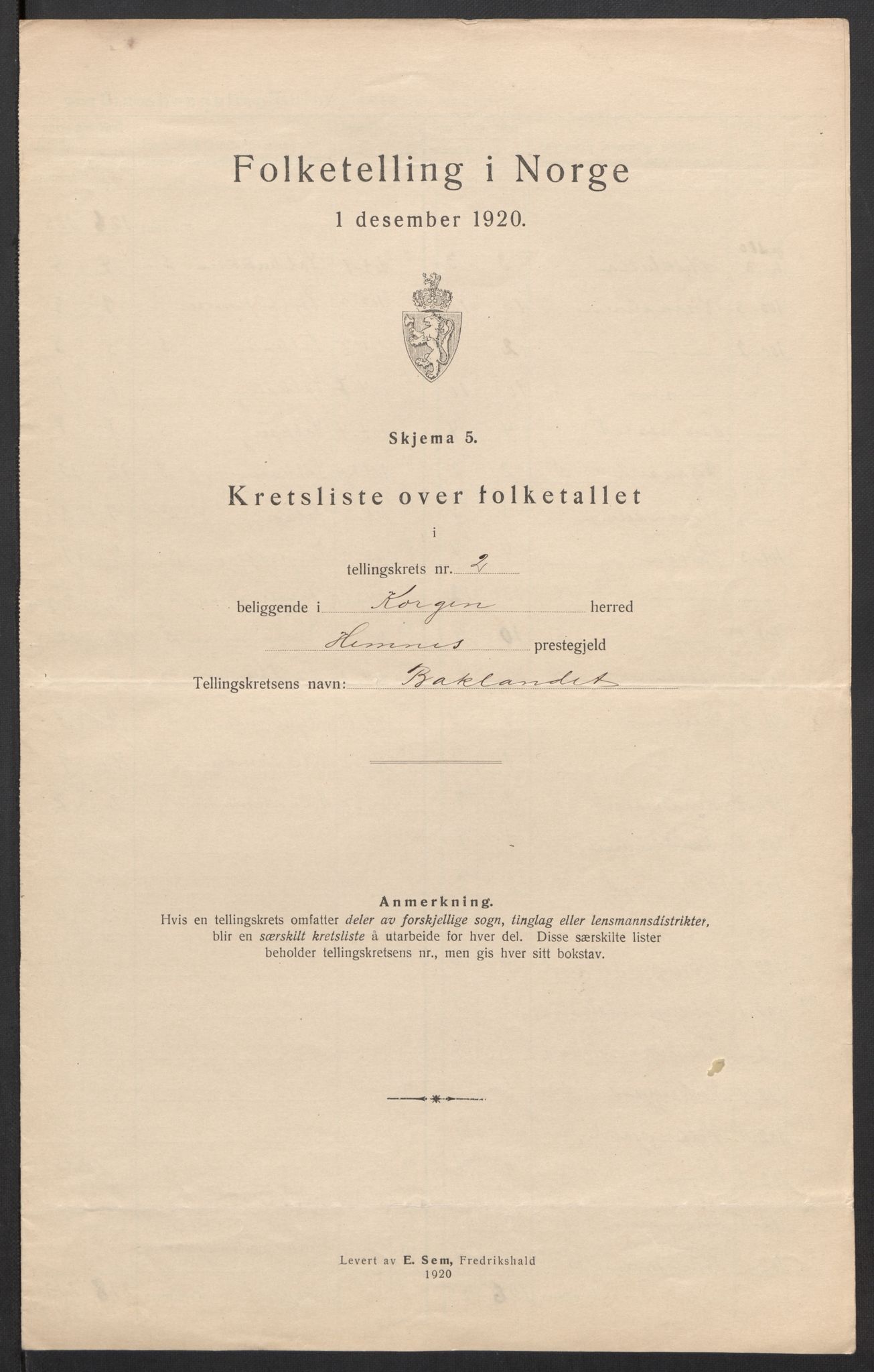 SAT, 1920 census for Korgen, 1920, p. 9