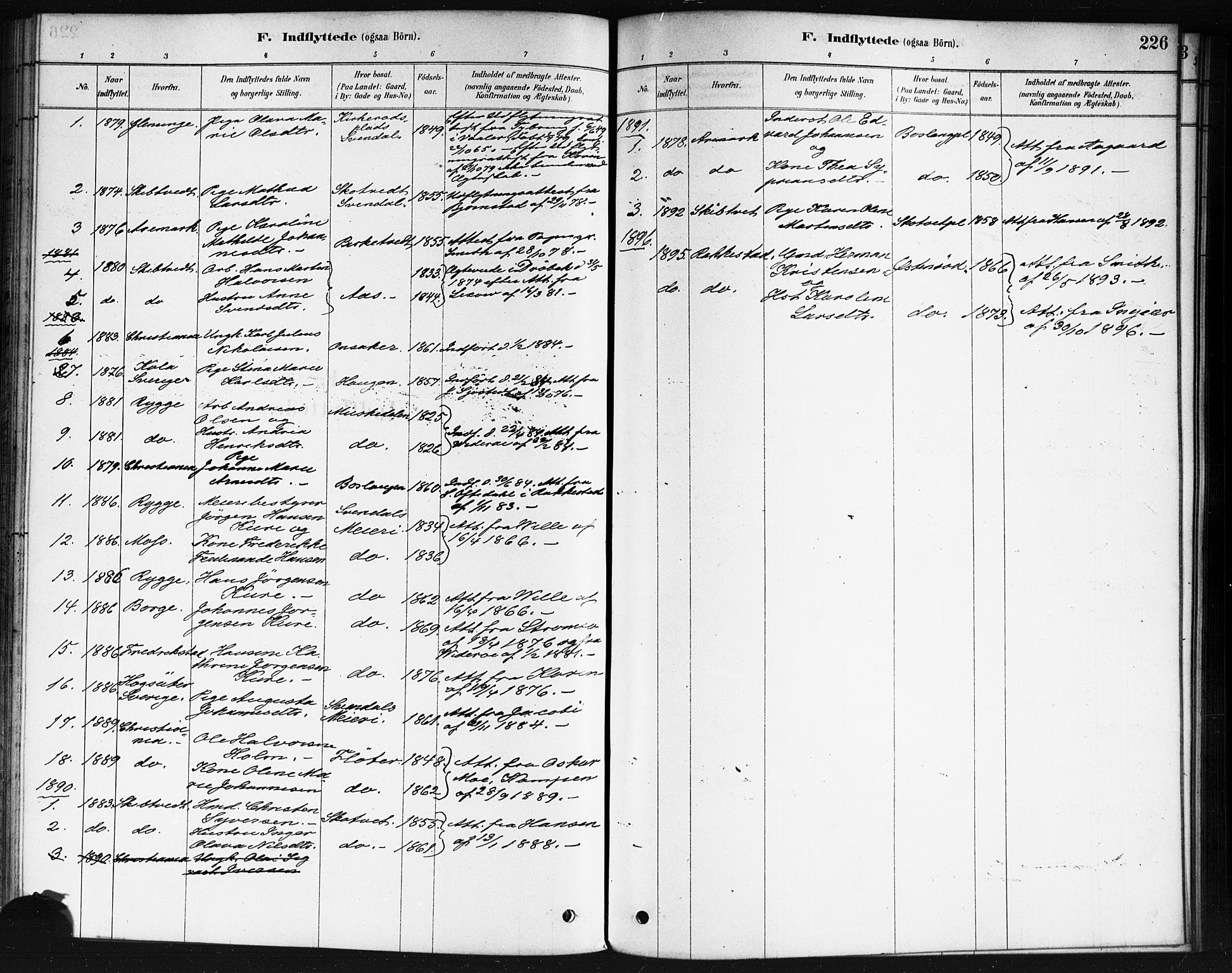 Våler prestekontor Kirkebøker, AV/SAO-A-11083/F/Fb/L0001: Parish register (official) no. II 1, 1878-1896, p. 226