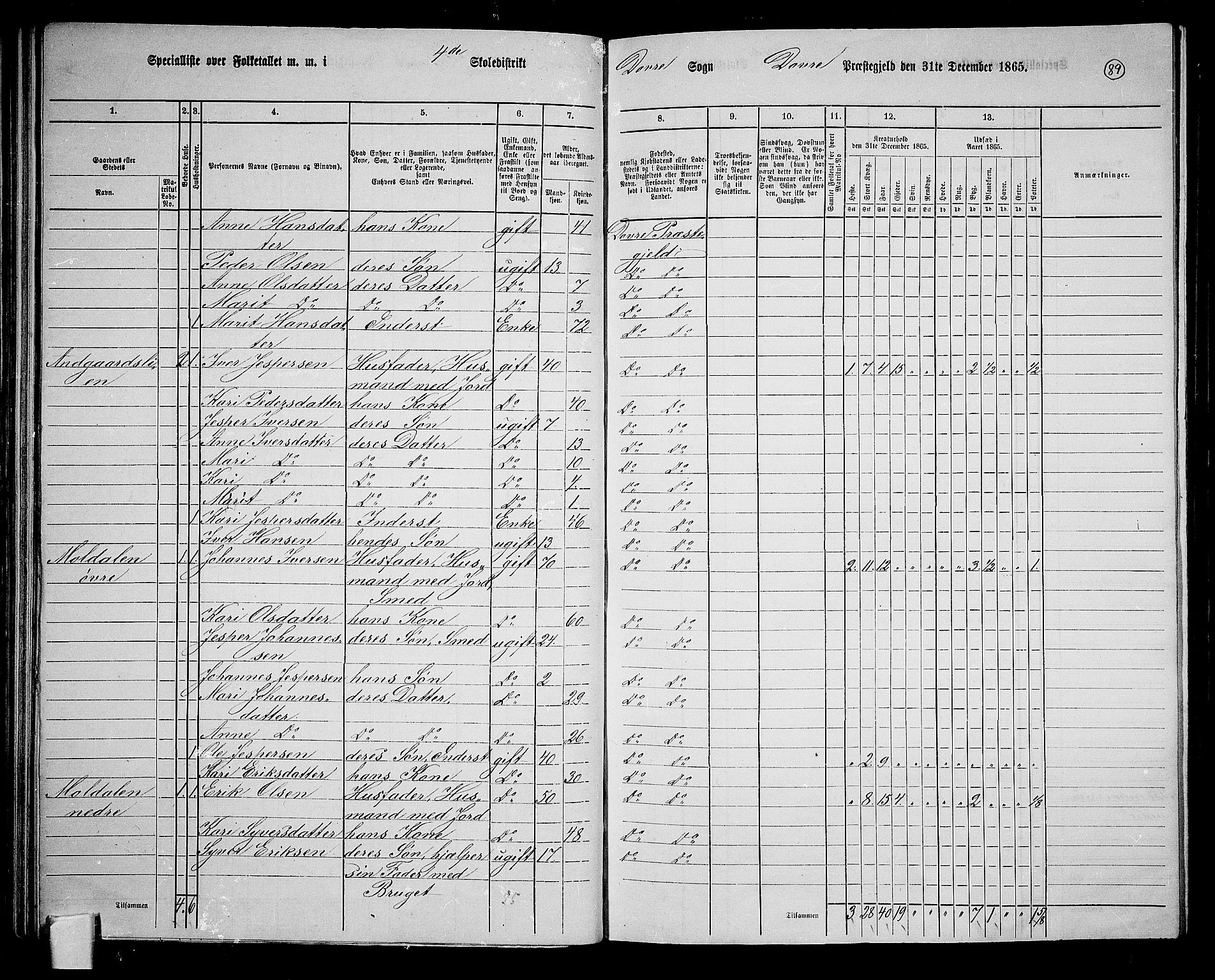 RA, 1865 census for Dovre, 1865, p. 85