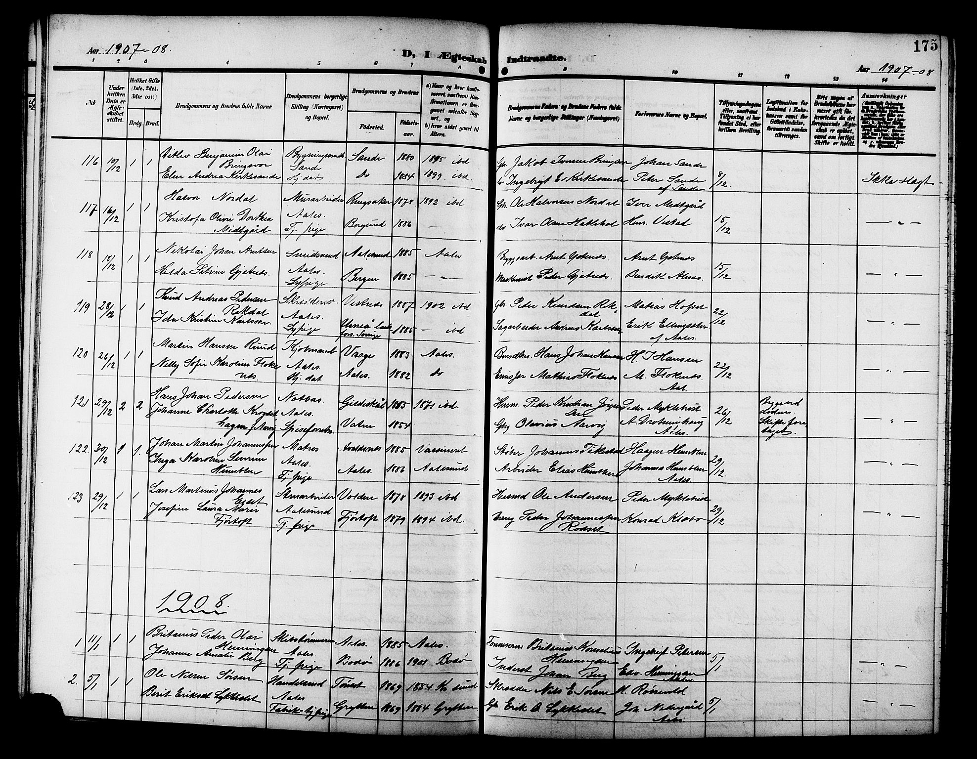 Ministerialprotokoller, klokkerbøker og fødselsregistre - Møre og Romsdal, AV/SAT-A-1454/529/L0470: Parish register (copy) no. 529C07, 1907-1917, p. 175