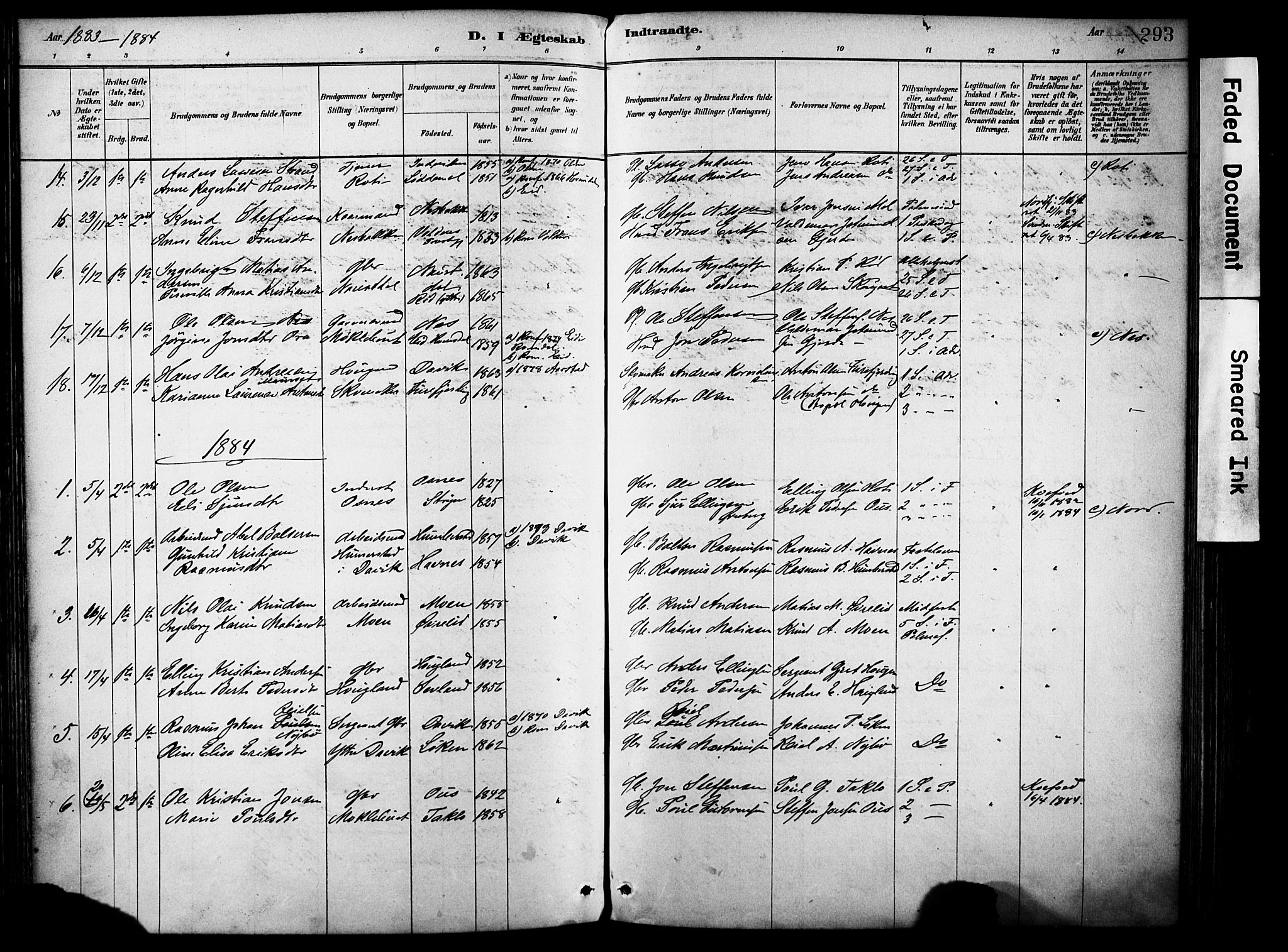 Eid sokneprestembete, SAB/A-82301/H/Haa/Haab/L0001: Parish register (official) no. B 1, 1879-1906, p. 293