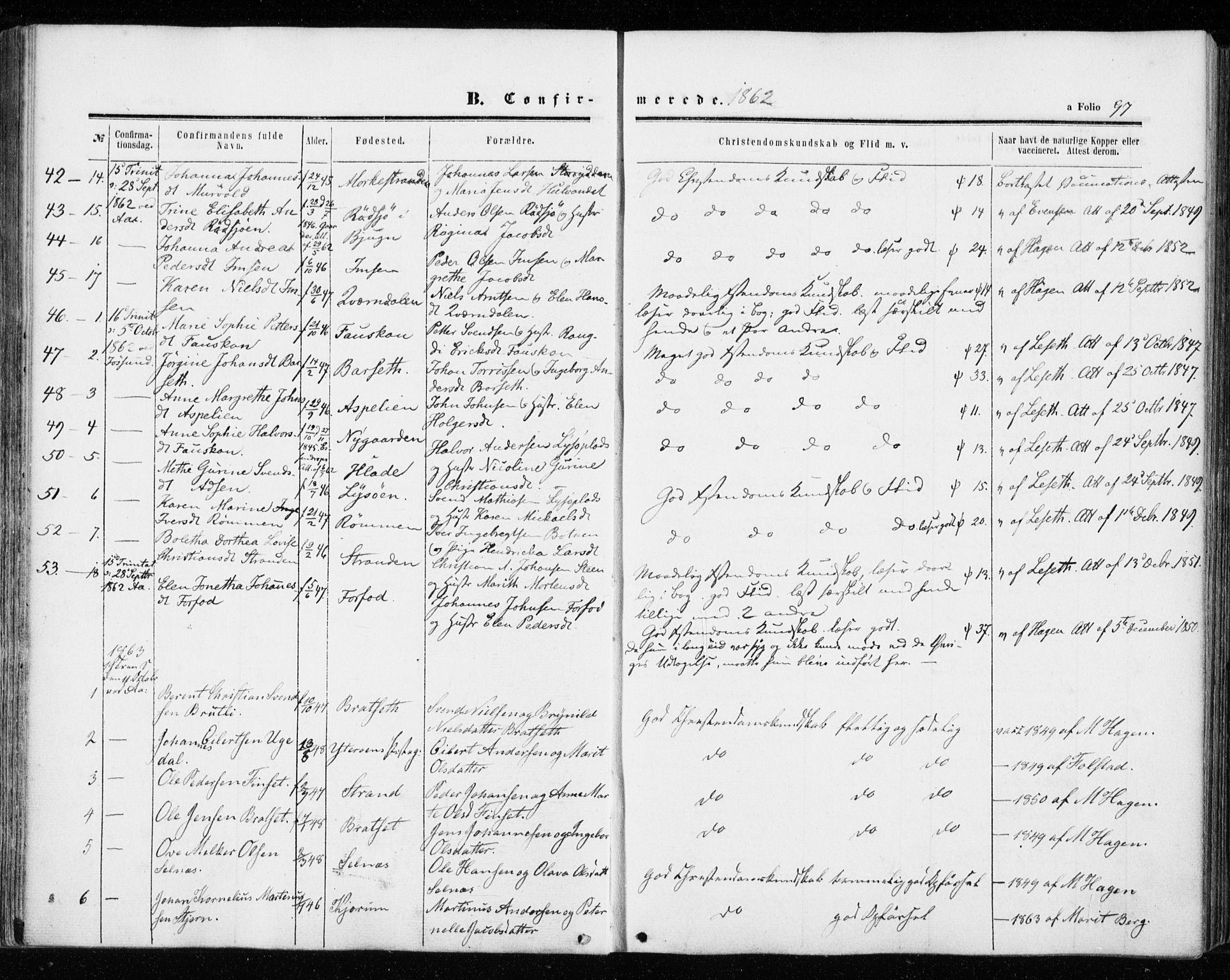 Ministerialprotokoller, klokkerbøker og fødselsregistre - Sør-Trøndelag, SAT/A-1456/655/L0678: Parish register (official) no. 655A07, 1861-1873, p. 97
