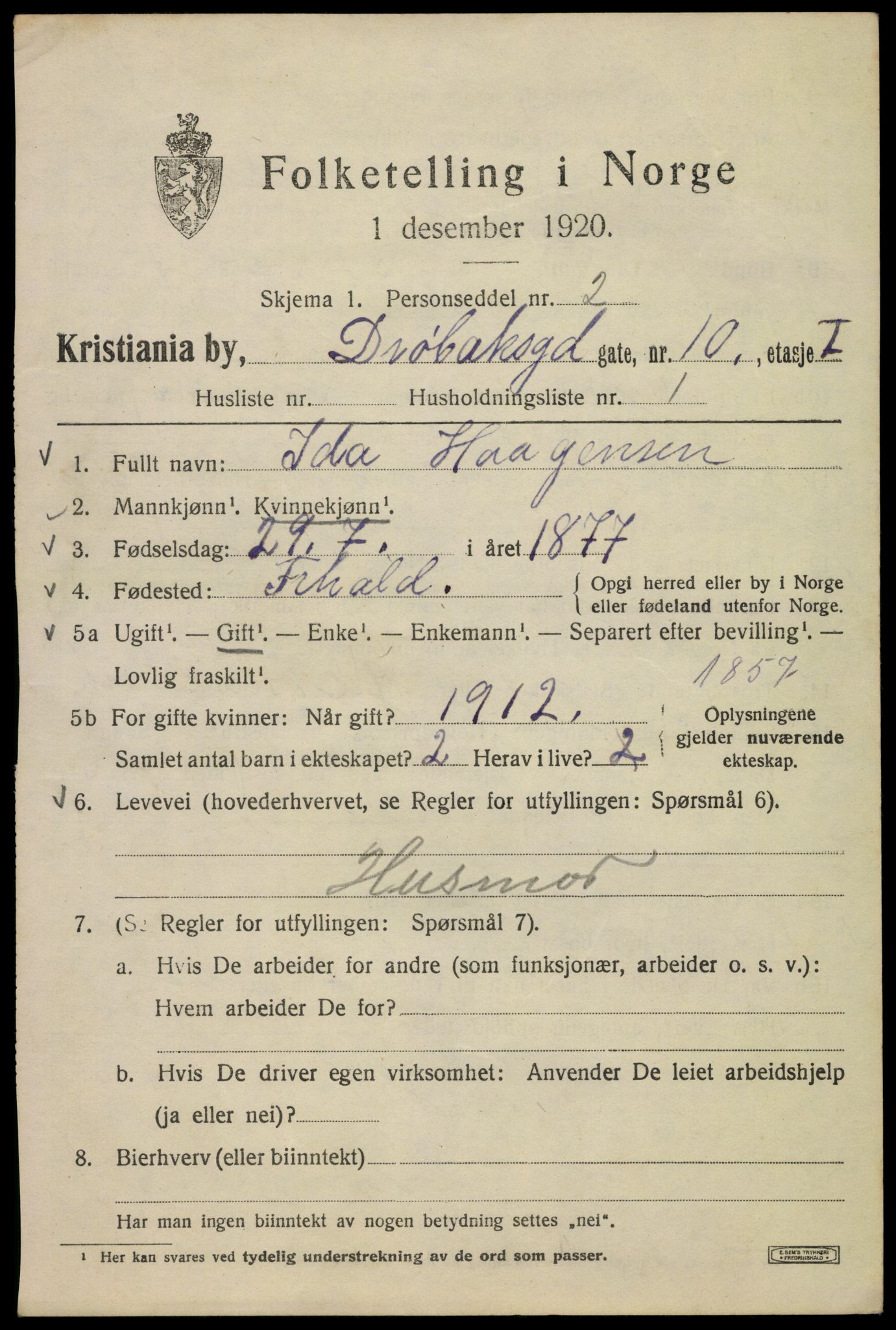 SAO, 1920 census for Kristiania, 1920, p. 203821