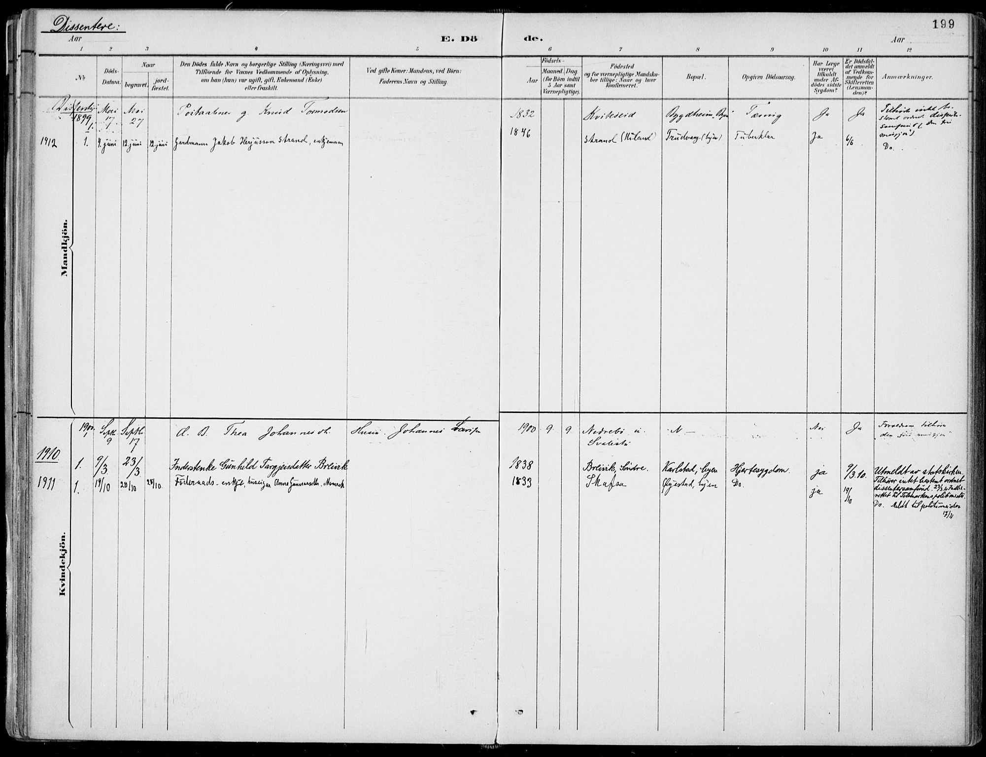 Fyresdal kirkebøker, SAKO/A-263/F/Fa/L0007: Parish register (official) no. I 7, 1887-1914, p. 199