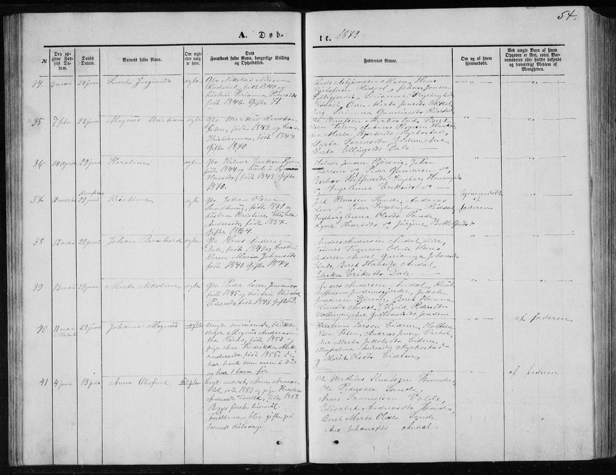 Ministerialprotokoller, klokkerbøker og fødselsregistre - Møre og Romsdal, AV/SAT-A-1454/565/L0754: Parish register (copy) no. 565C03, 1870-1896, p. 54