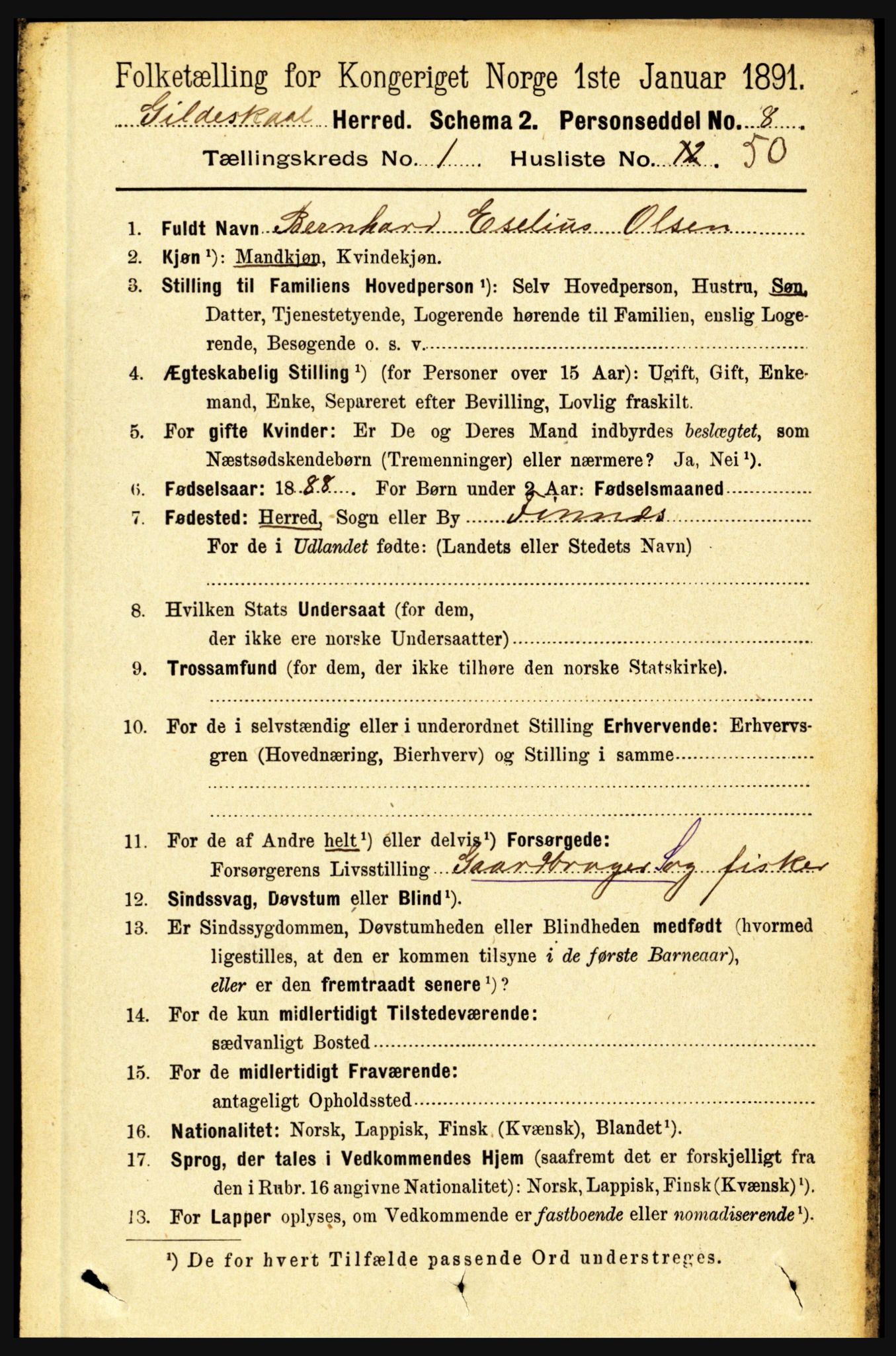 RA, 1891 census for 1838 Gildeskål, 1891, p. 436