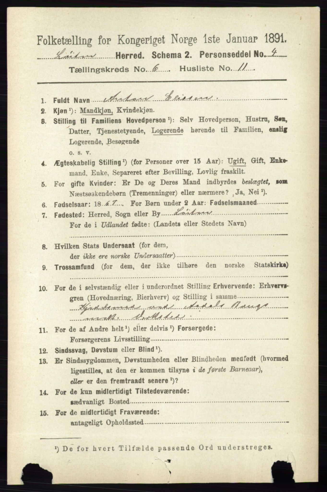 RA, 1891 census for 0415 Løten, 1891, p. 4263