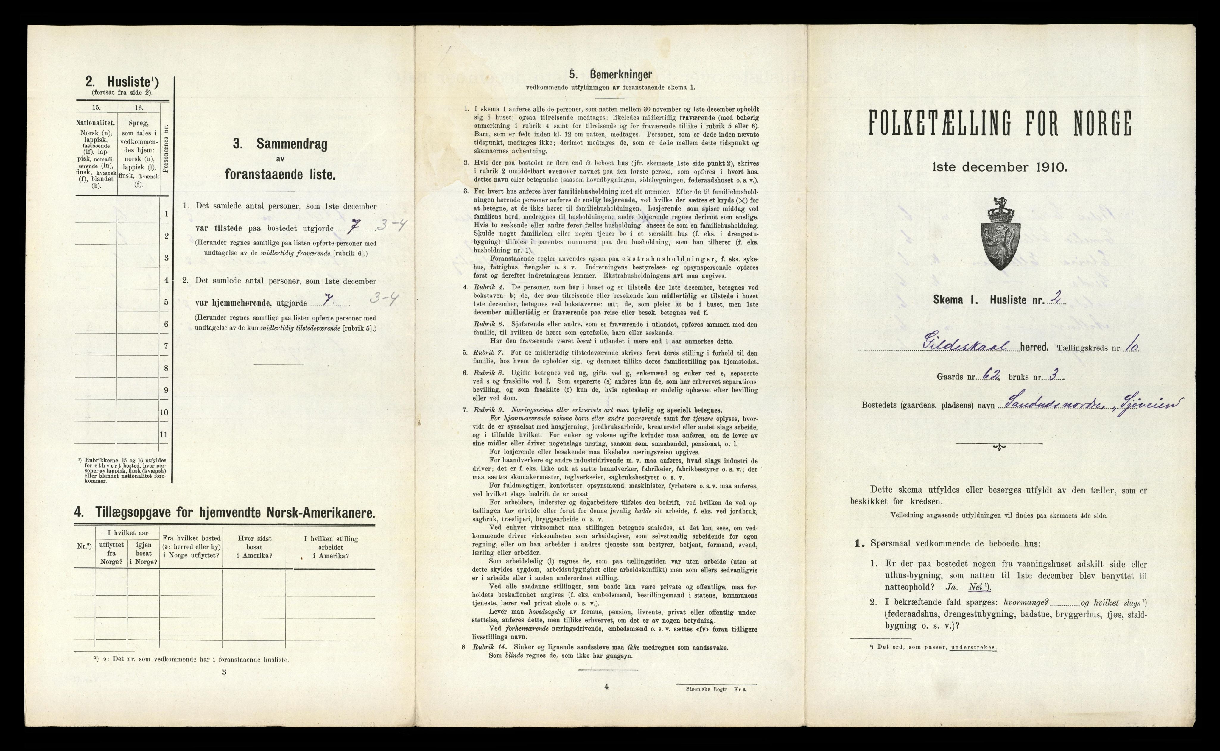 RA, 1910 census for Gildeskål, 1910, p. 955