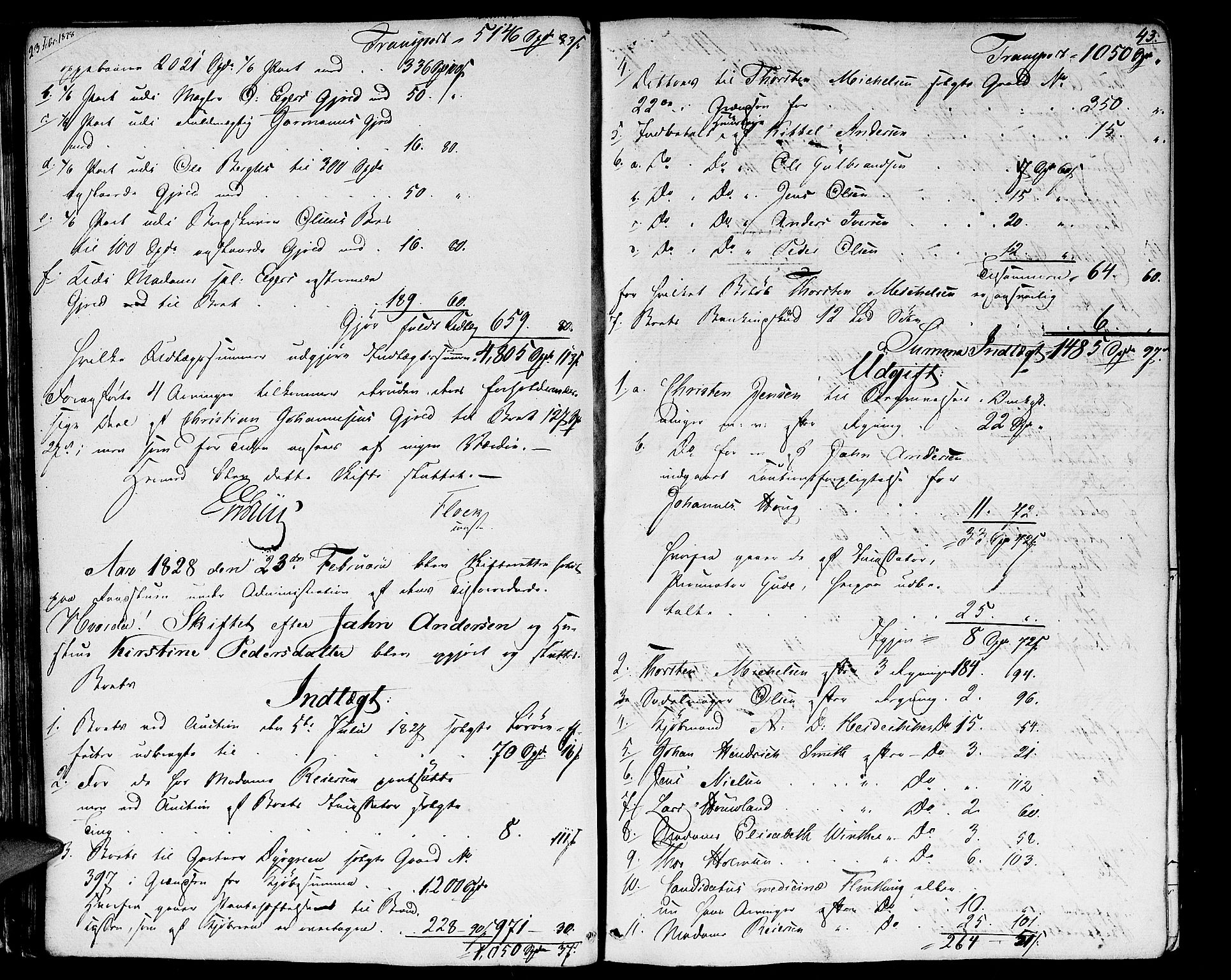 Oslo skifterett, AV/SAO-A-10383/H/Hd/Hda/L0001a: Skifteutlodningsprotokoll, 1827-1839, p. 42b-43a