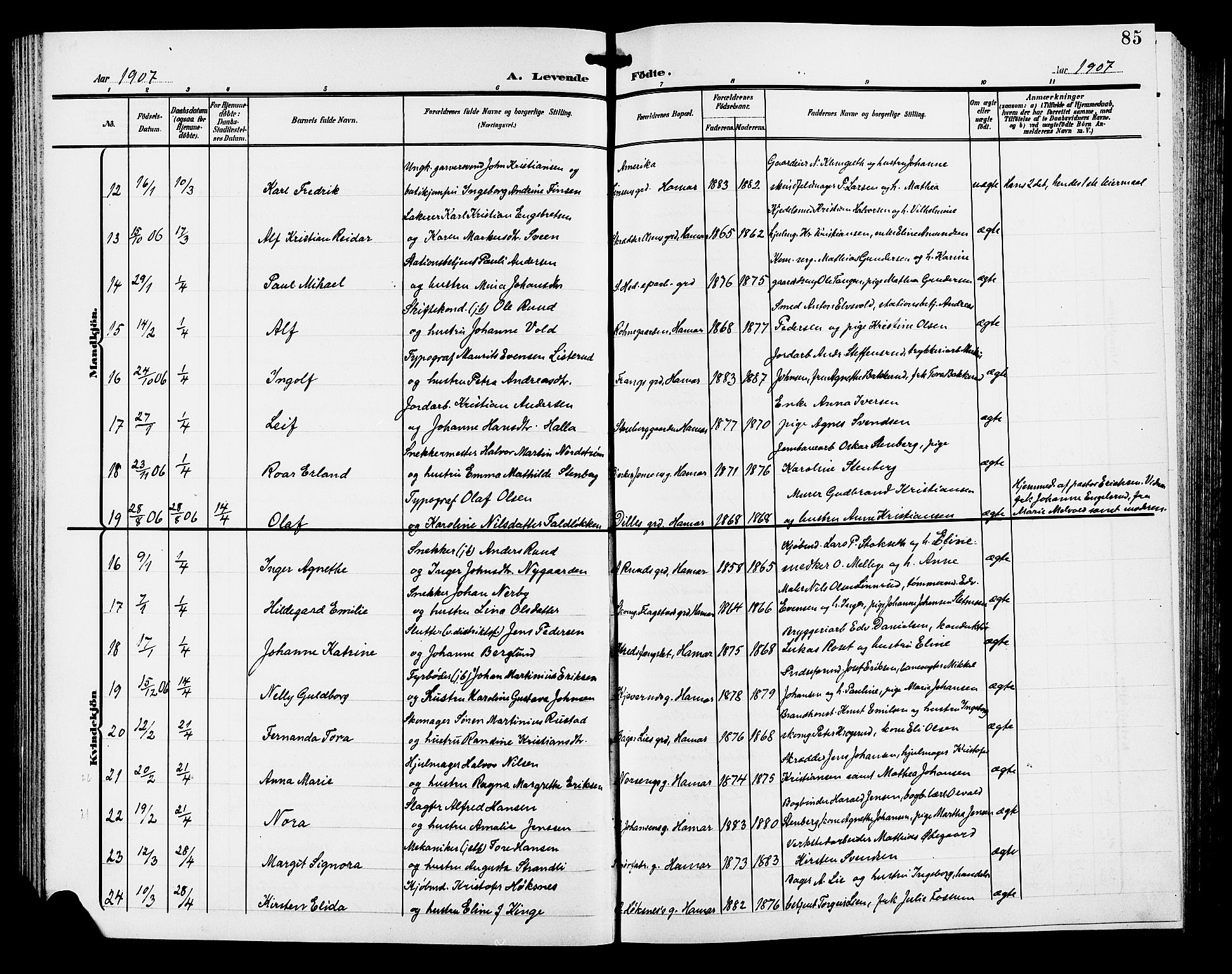 Hamar prestekontor, AV/SAH-DOMPH-002/H/Ha/Hab/L0001: Parish register (copy) no. 1, 1899-1914, p. 85