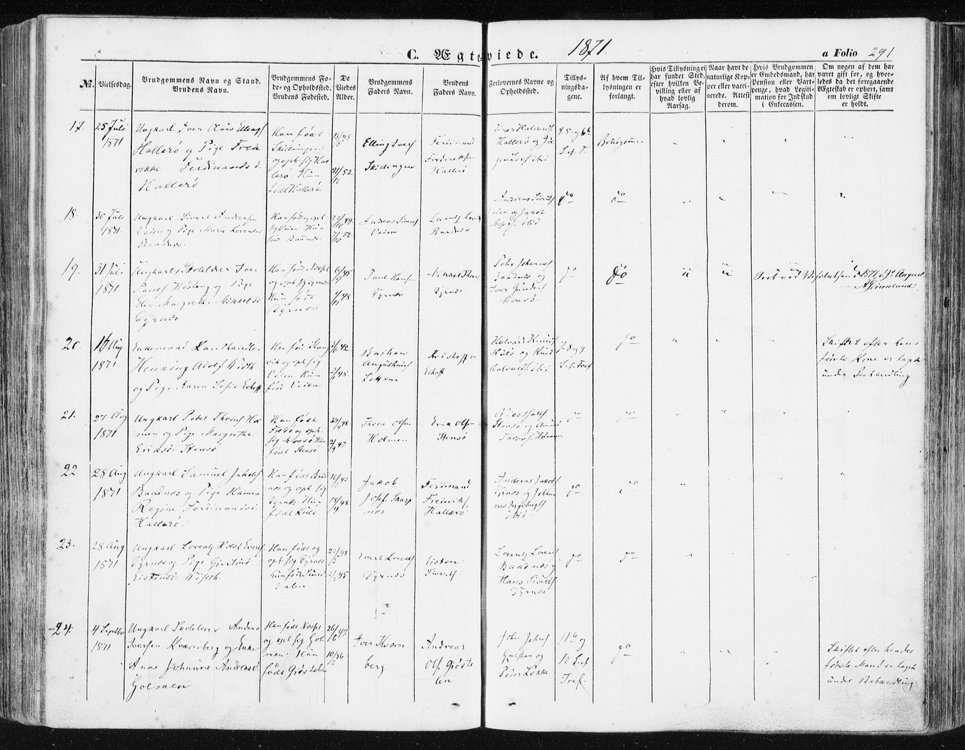 Ministerialprotokoller, klokkerbøker og fødselsregistre - Møre og Romsdal, AV/SAT-A-1454/581/L0937: Parish register (official) no. 581A05, 1853-1872, p. 291