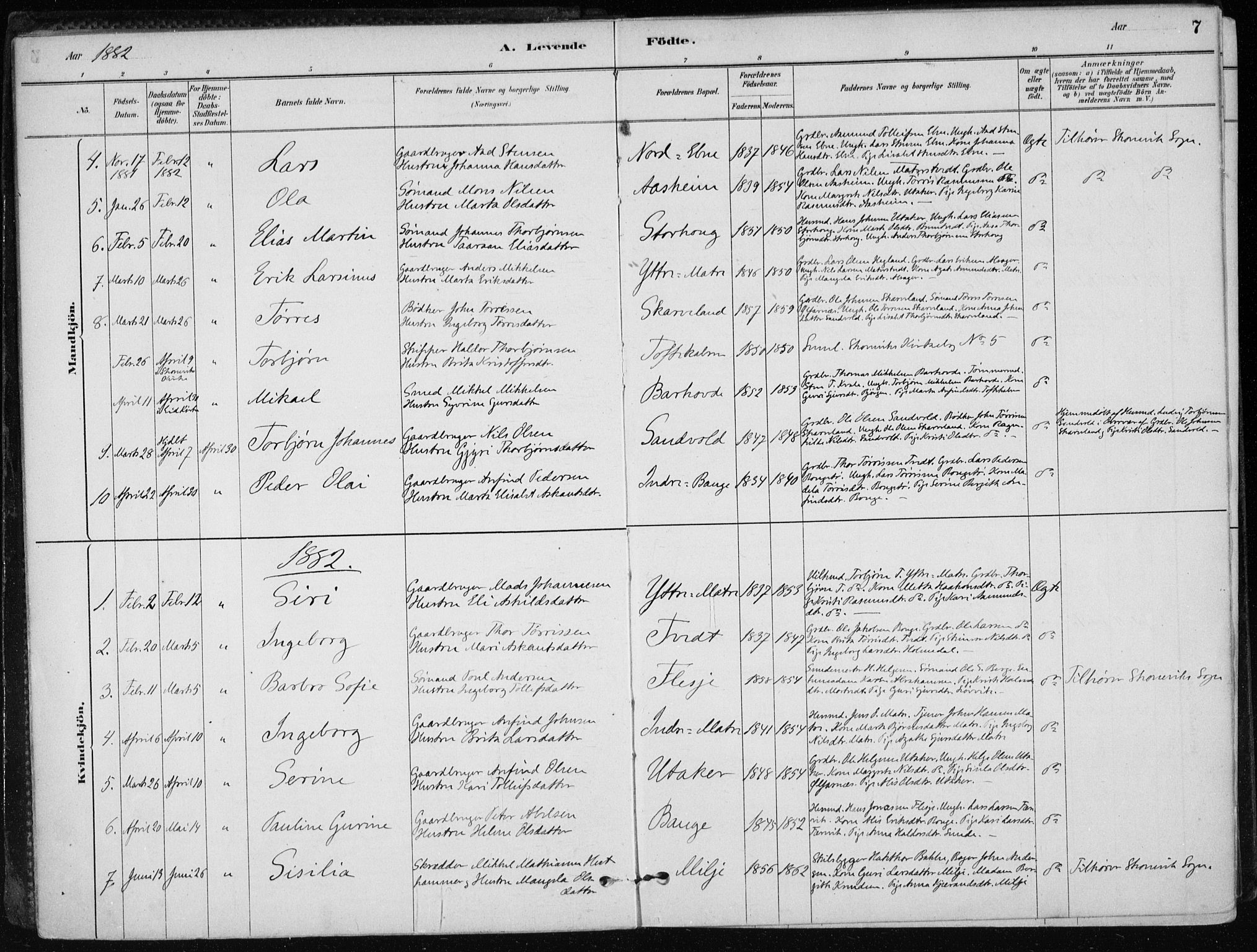 Skånevik sokneprestembete, SAB/A-77801/H/Haa: Parish register (official) no. C  1, 1879-1917, p. 7