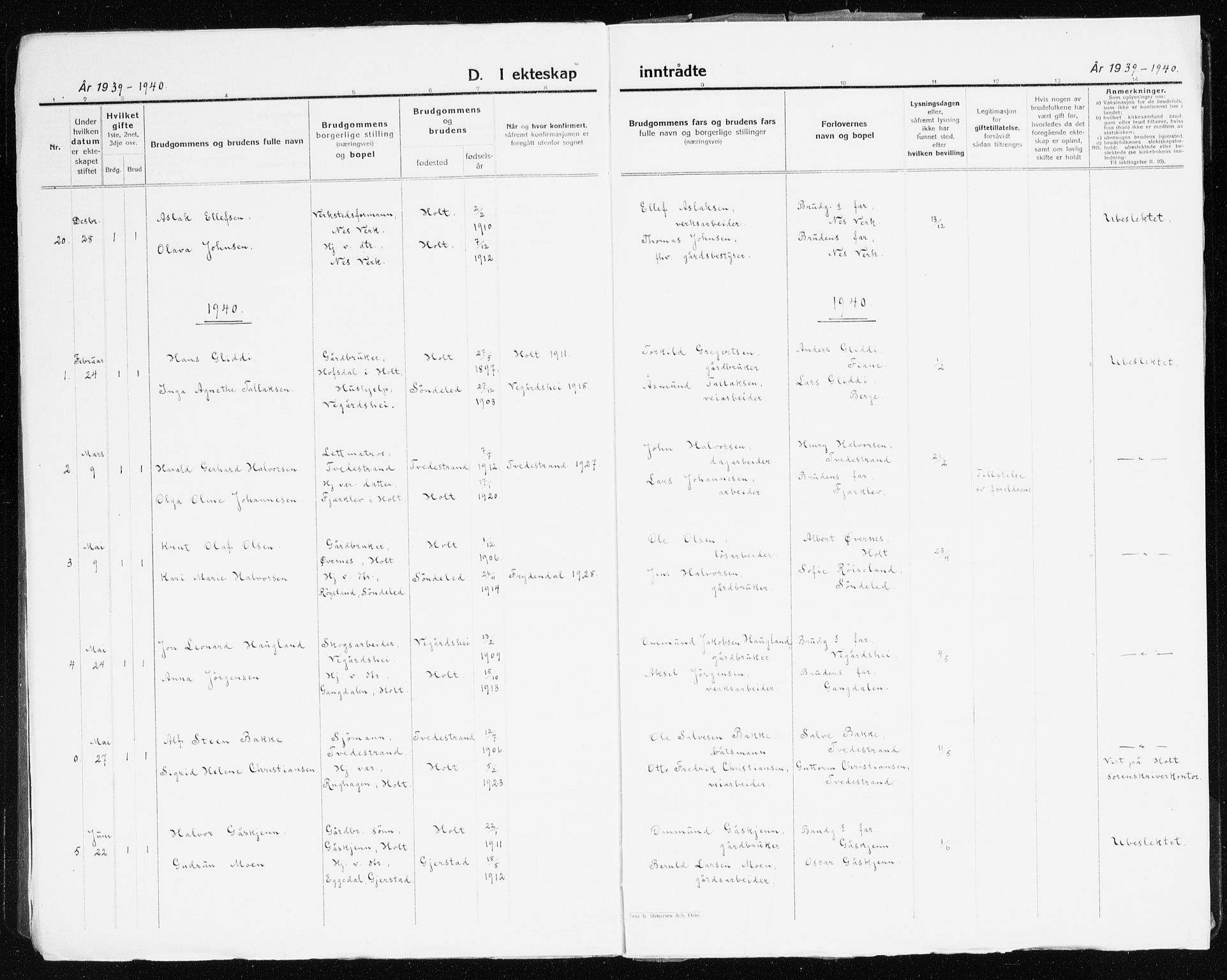 Holt sokneprestkontor, AV/SAK-1111-0021/F/Fb/L0012: Parish register (copy) no. B 12, 1919-1944