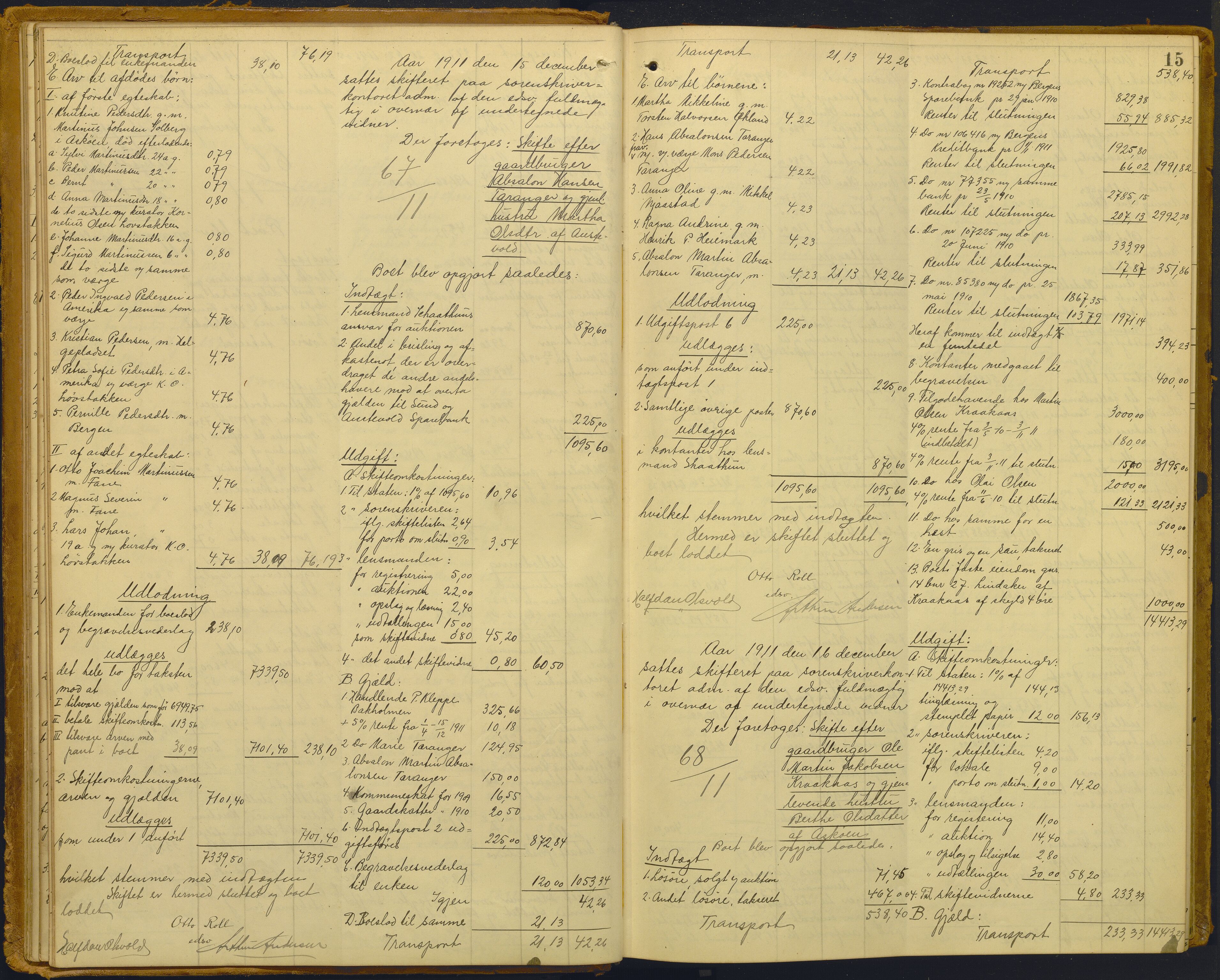 Midhordland sorenskriveri, AV/SAB-A-3001/1/H/Hd/L0007: Skifteutlodningsprotokoll, 1911-1923, p. 15