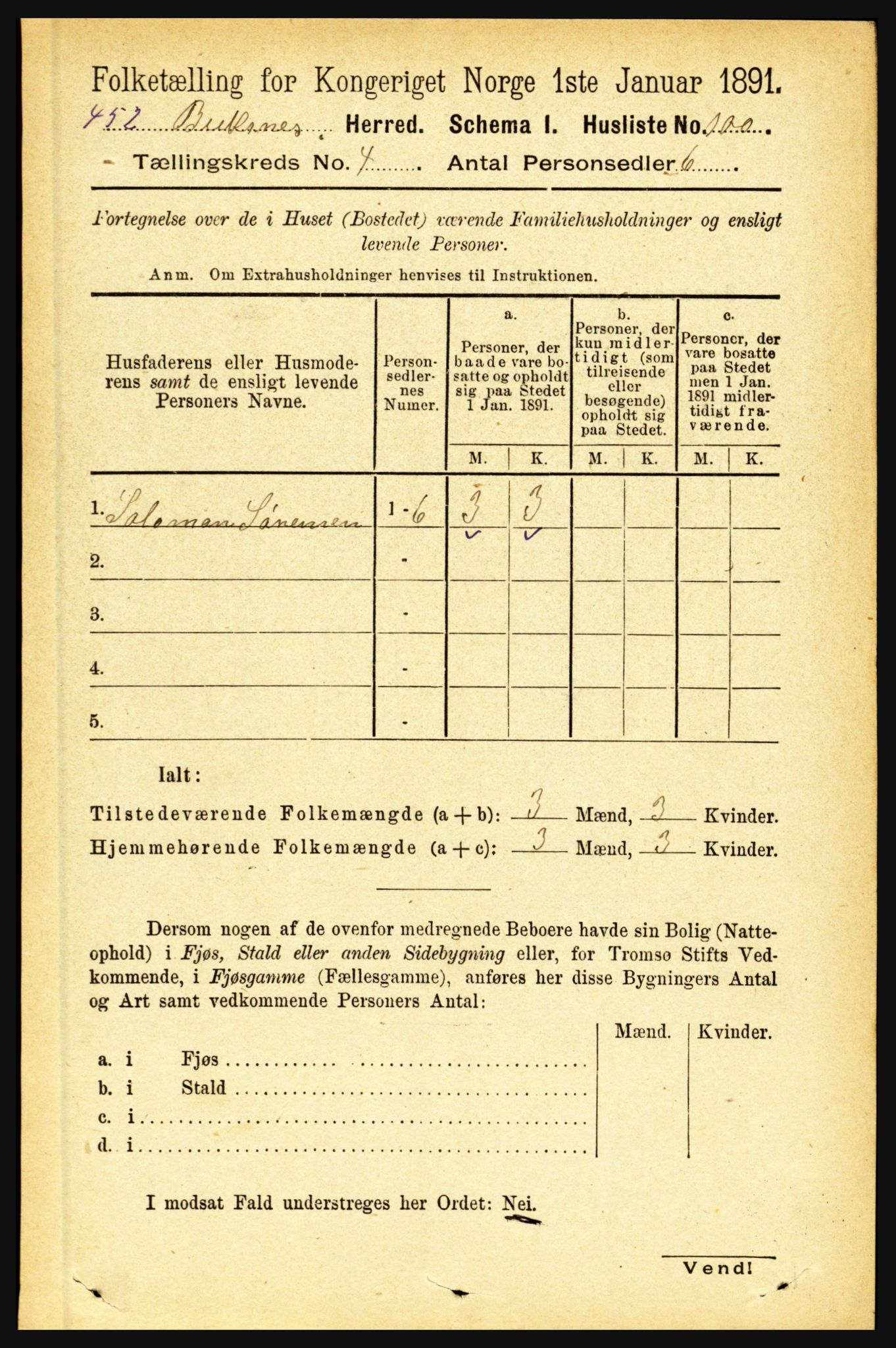 RA, 1891 census for 1860 Buksnes, 1891, p. 3000