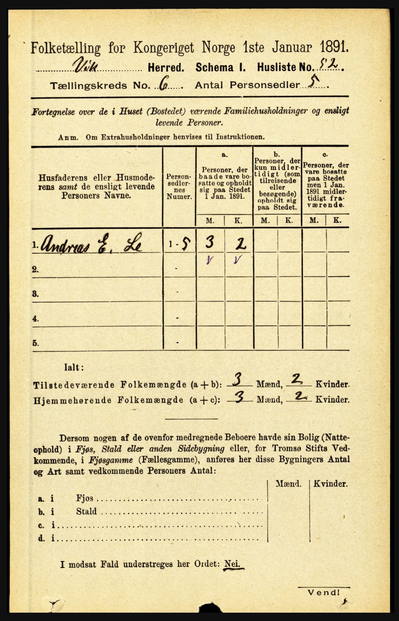 RA, 1891 census for 1417 Vik, 1891, p. 2807