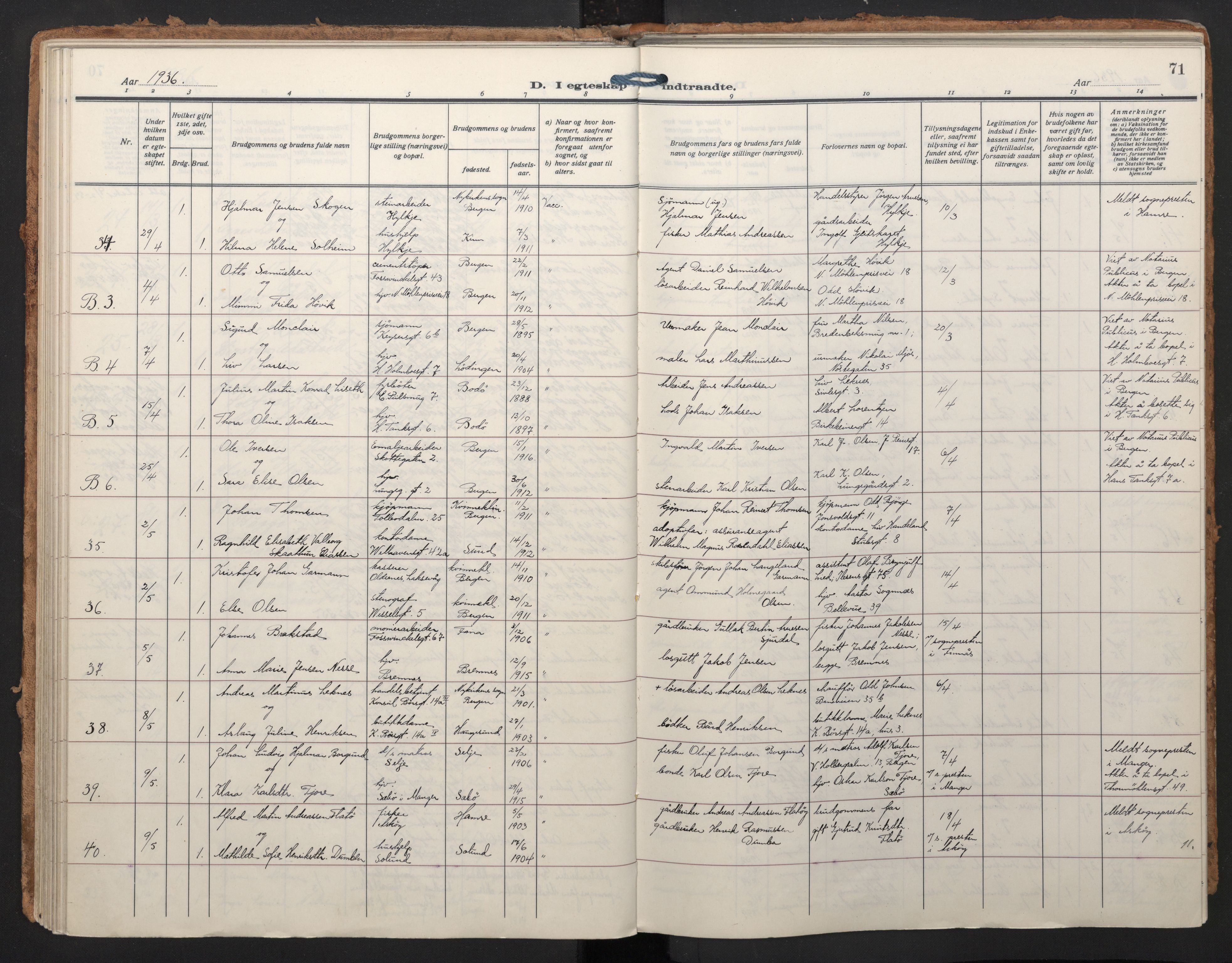 Johanneskirken sokneprestembete, AV/SAB-A-76001/H/Haa/L0014: Parish register (official) no. D 3, 1929-1949, p. 70b-71a