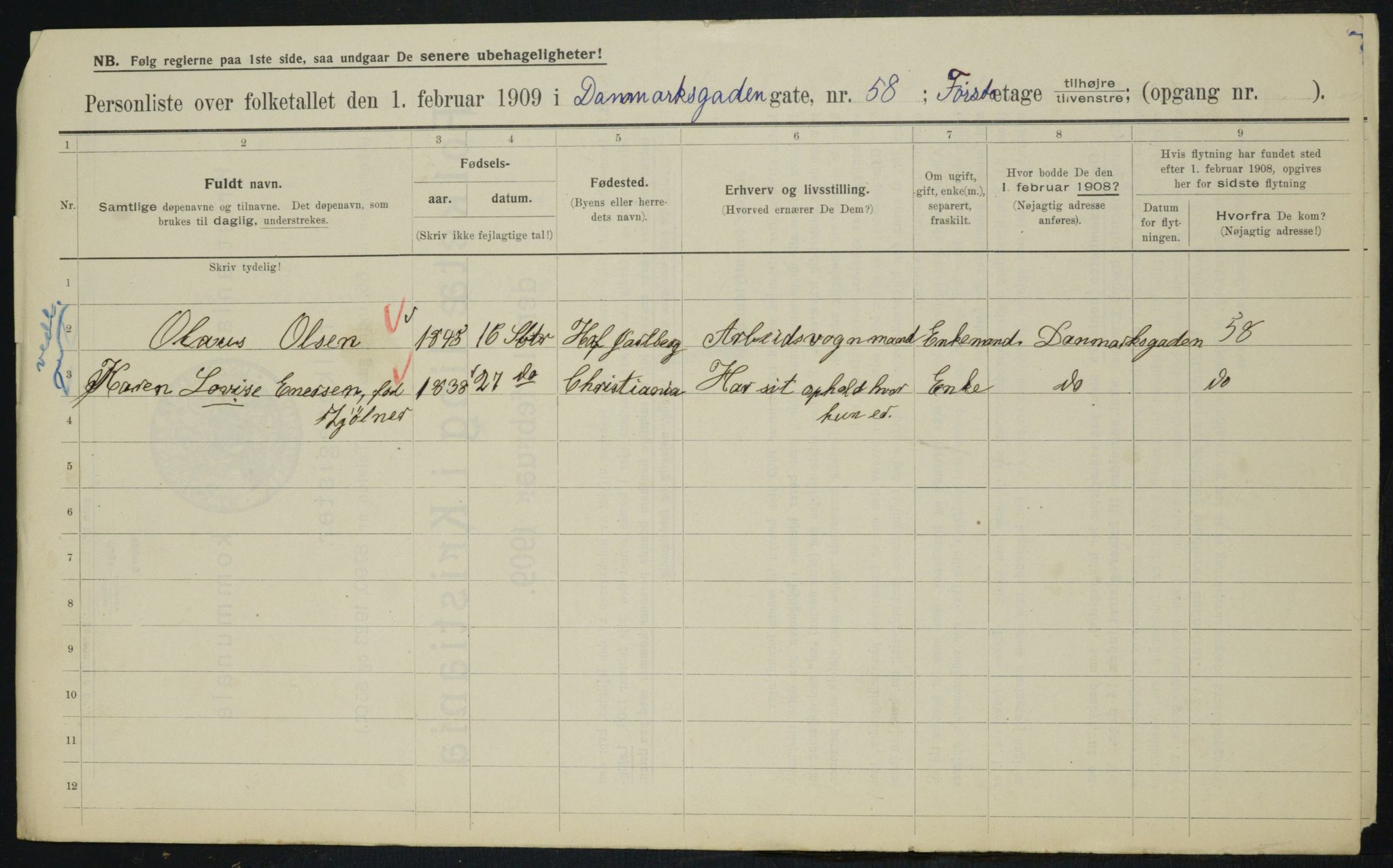 OBA, Municipal Census 1909 for Kristiania, 1909, p. 13739