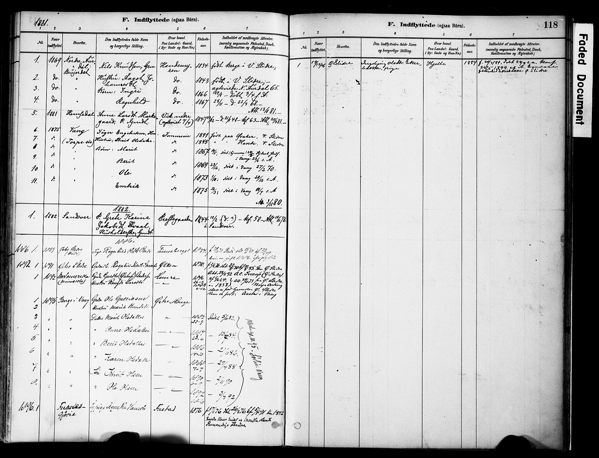 Vestre Slidre prestekontor, AV/SAH-PREST-136/H/Ha/Haa/L0004: Parish register (official) no. 4, 1881-1911, p. 118