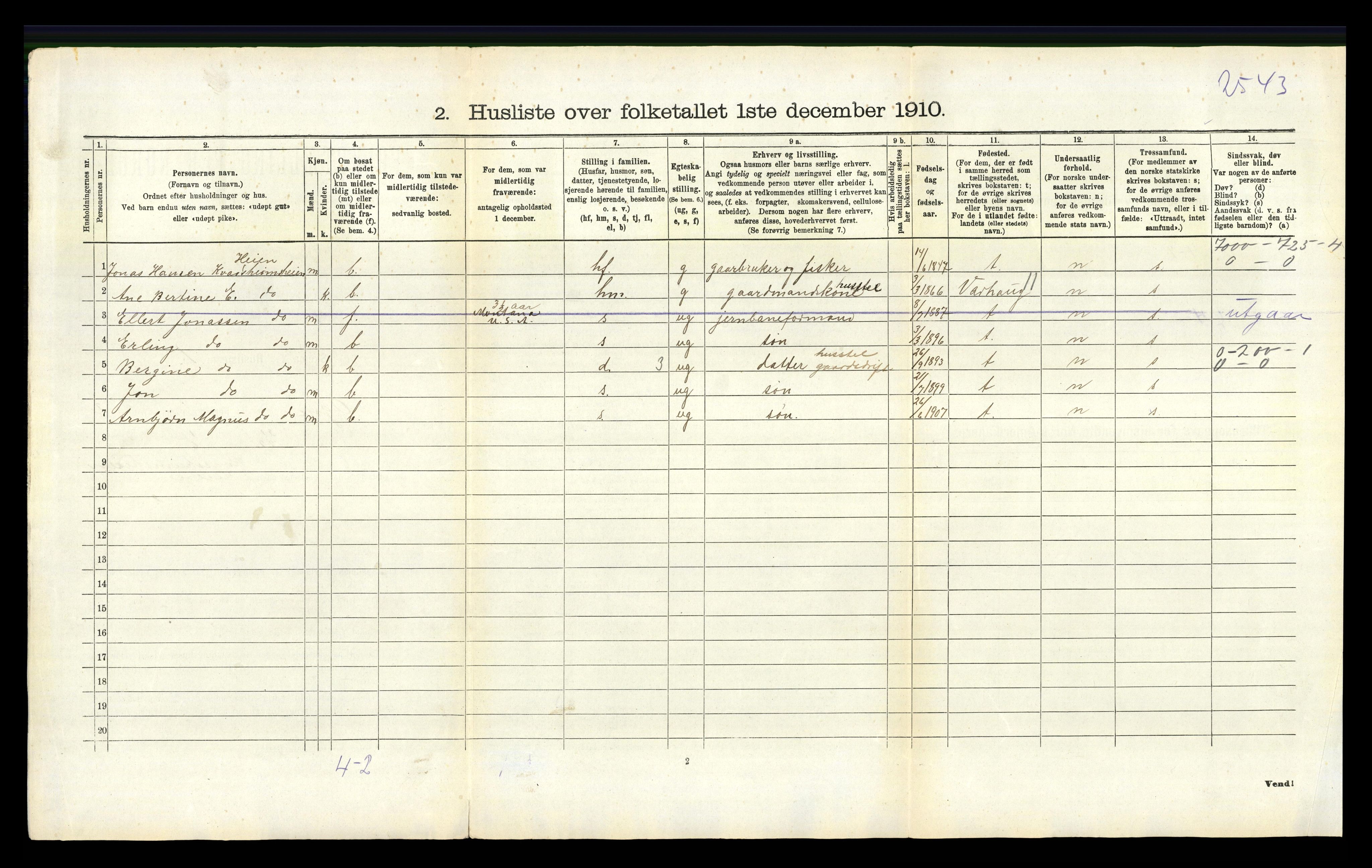 RA, 1910 census for Ogna, 1910, p. 194