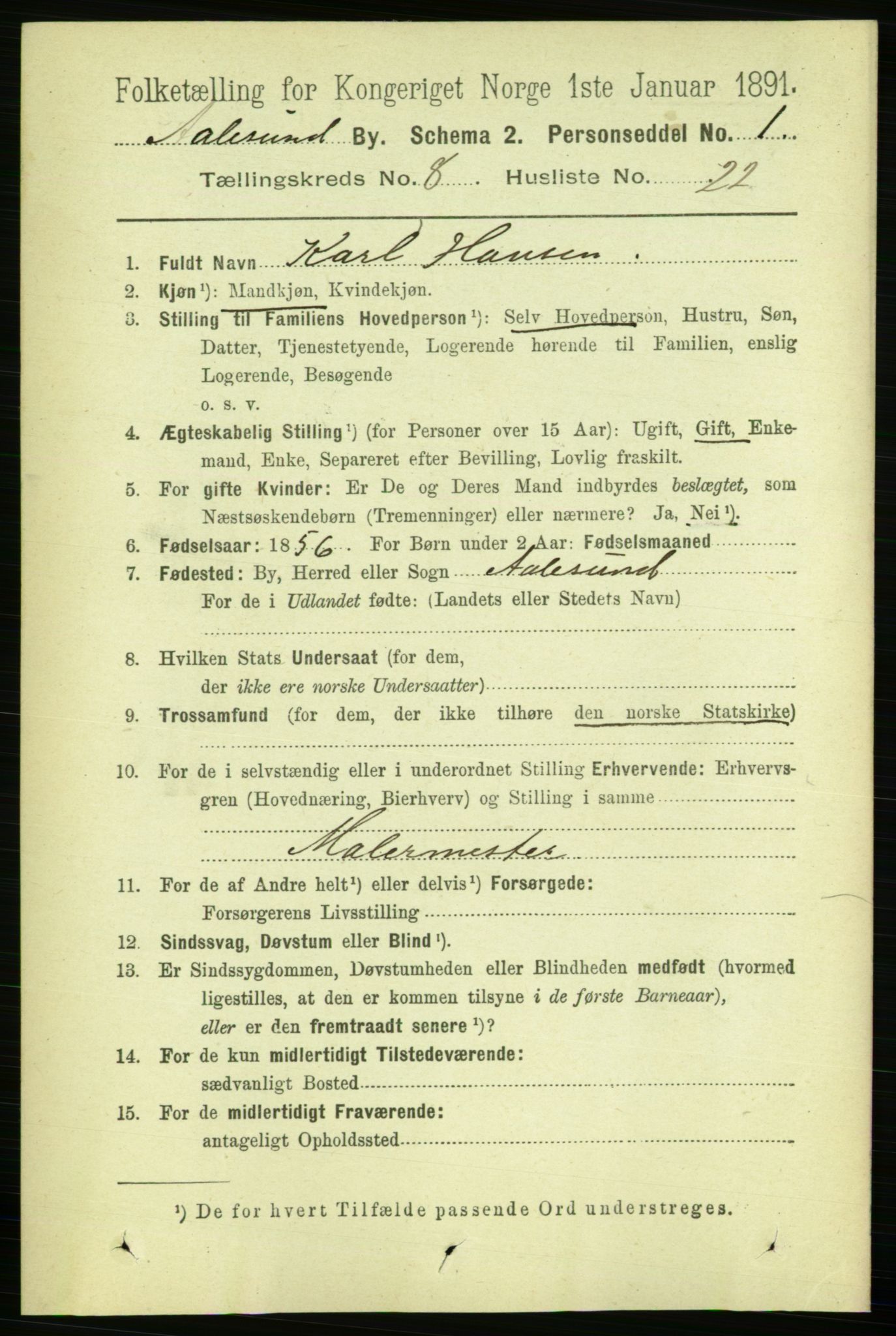 RA, 1891 census for 1501 Ålesund, 1891, p. 6008