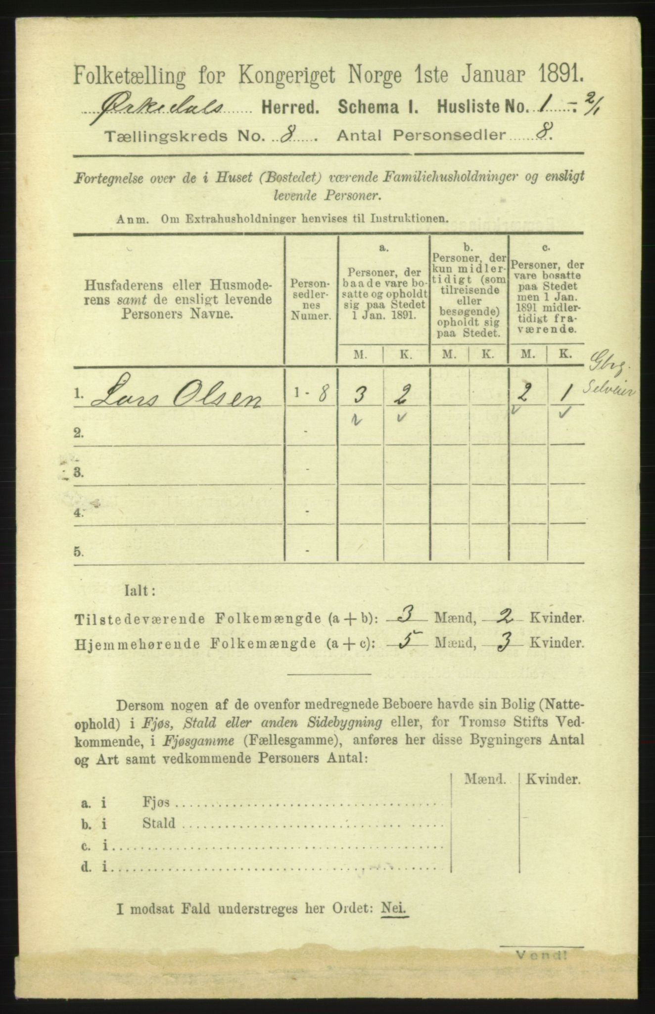 RA, 1891 census for 1638 Orkdal, 1891, p. 3810