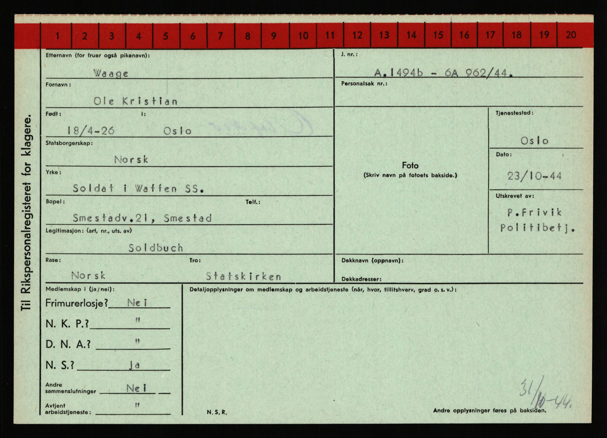 Statspolitiet - Hovedkontoret / Osloavdelingen, AV/RA-S-1329/C/Ca/L0016: Uberg - Øystese, 1943-1945, p. 1575