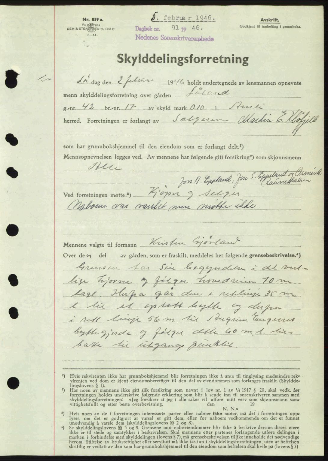 Nedenes sorenskriveri, AV/SAK-1221-0006/G/Gb/Gba/L0054: Mortgage book no. A6c, 1946-1946, Diary no: : 91/1946