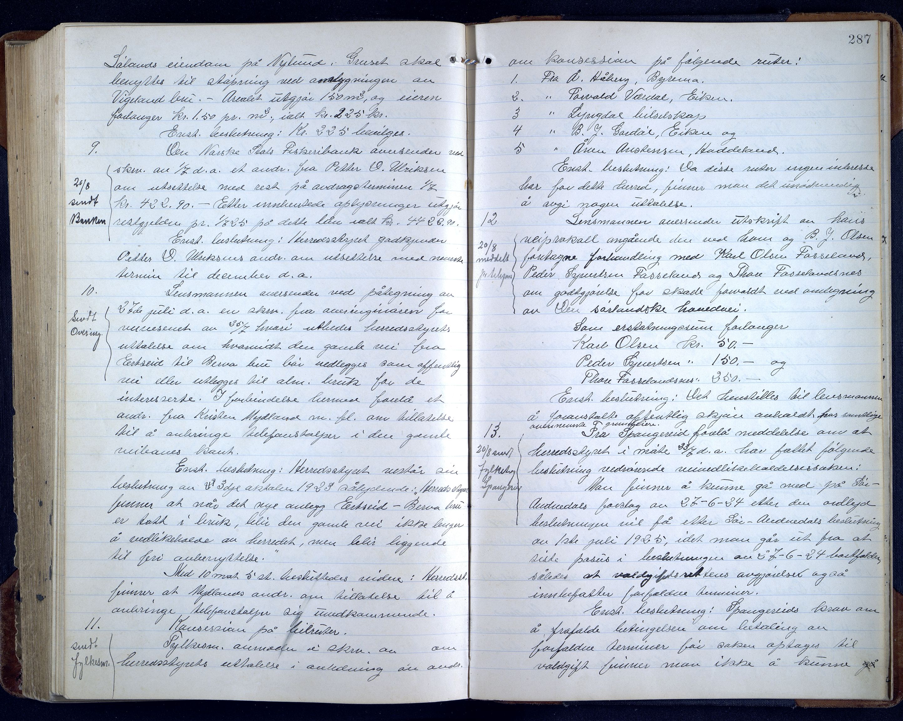 Sør-Audnedal kommune - Formannskapet/Kommunestyret, ARKSOR/1029SØ120/A/L0005: Møtebok, 1916-1925, p. 286b-287a