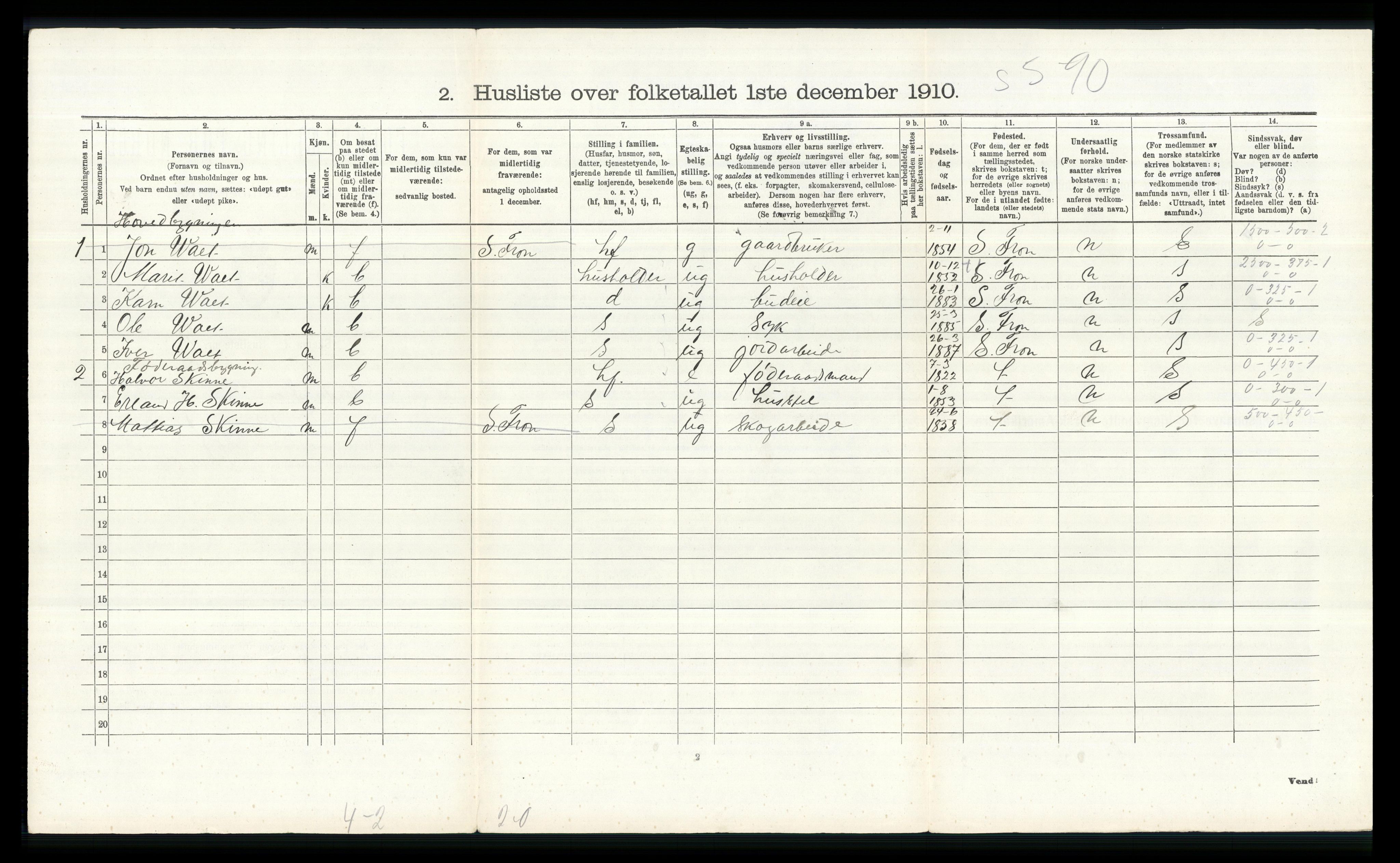 RA, 1910 census for Nord-Fron, 1910, p. 761