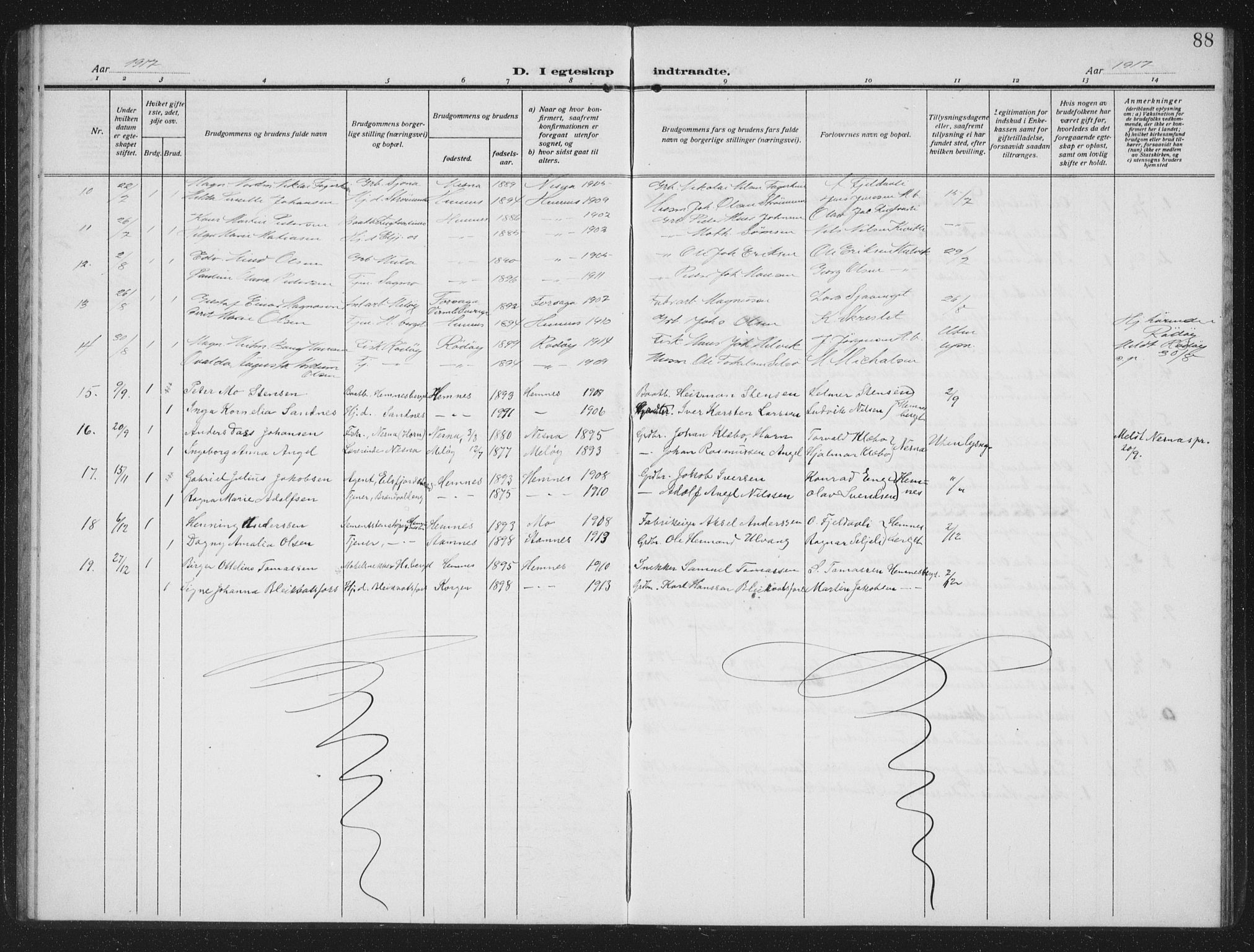 Ministerialprotokoller, klokkerbøker og fødselsregistre - Nordland, SAT/A-1459/825/L0371: Parish register (copy) no. 825C08, 1907-1940, p. 88