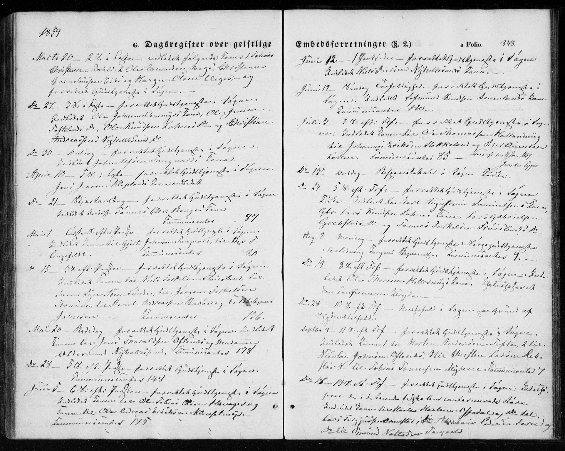 Søgne sokneprestkontor, SAK/1111-0037/F/Fa/Fab/L0010: Parish register (official) no. A 10, 1853-1869, p. 348