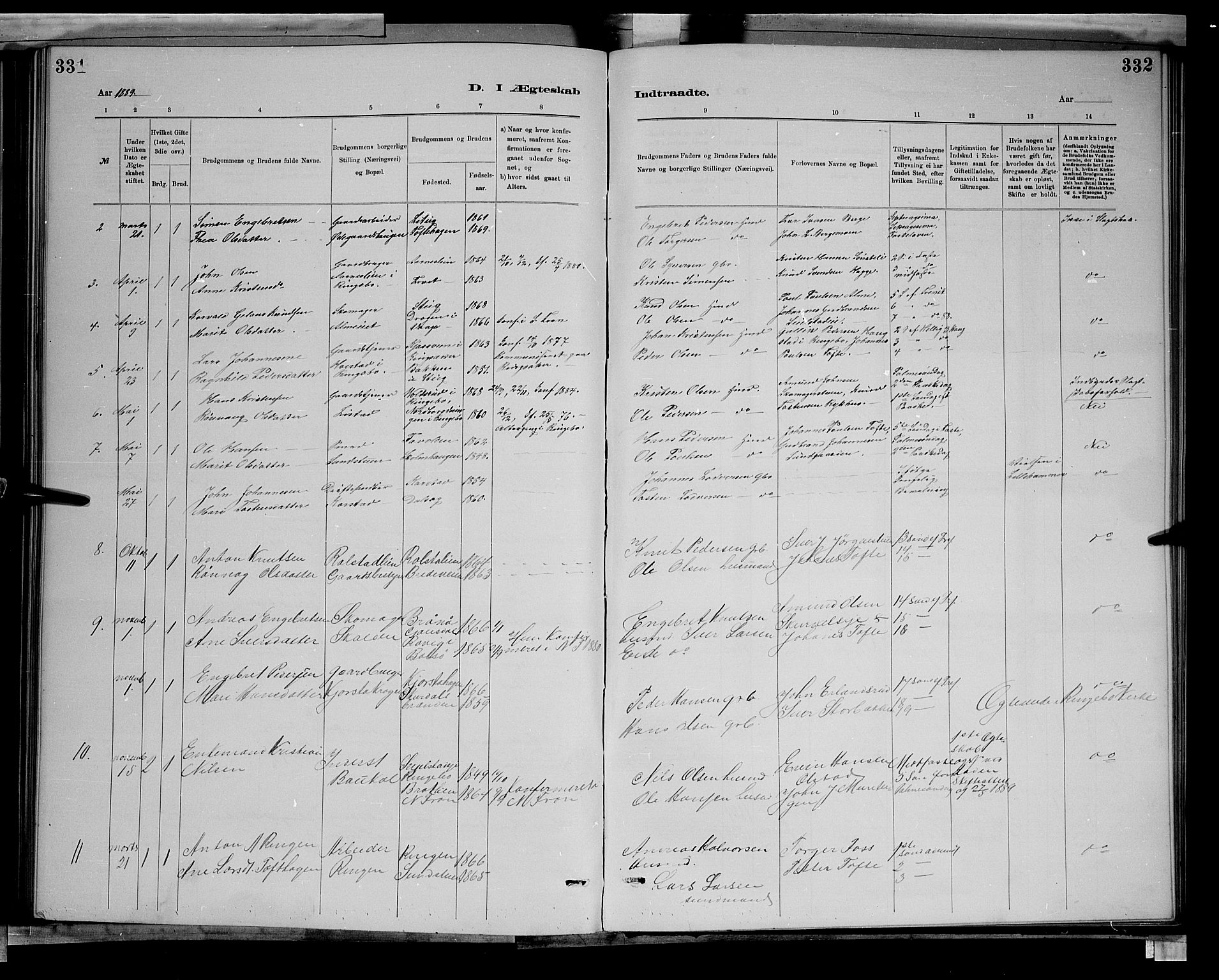 Sør-Fron prestekontor, AV/SAH-PREST-010/H/Ha/Hab/L0003: Parish register (copy) no. 3, 1884-1896, p. 331-332