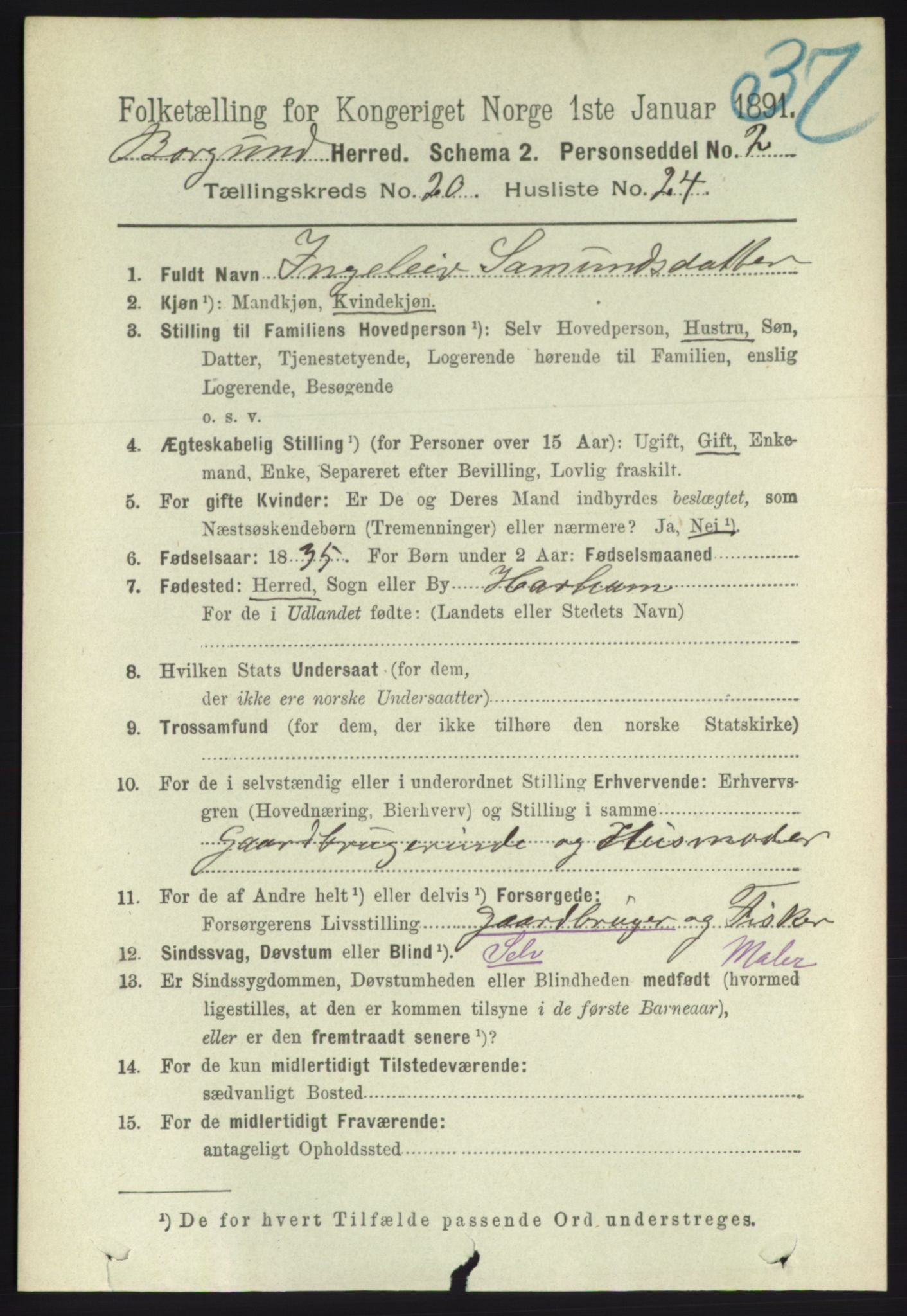 RA, 1891 census for 1531 Borgund, 1891, p. 6295