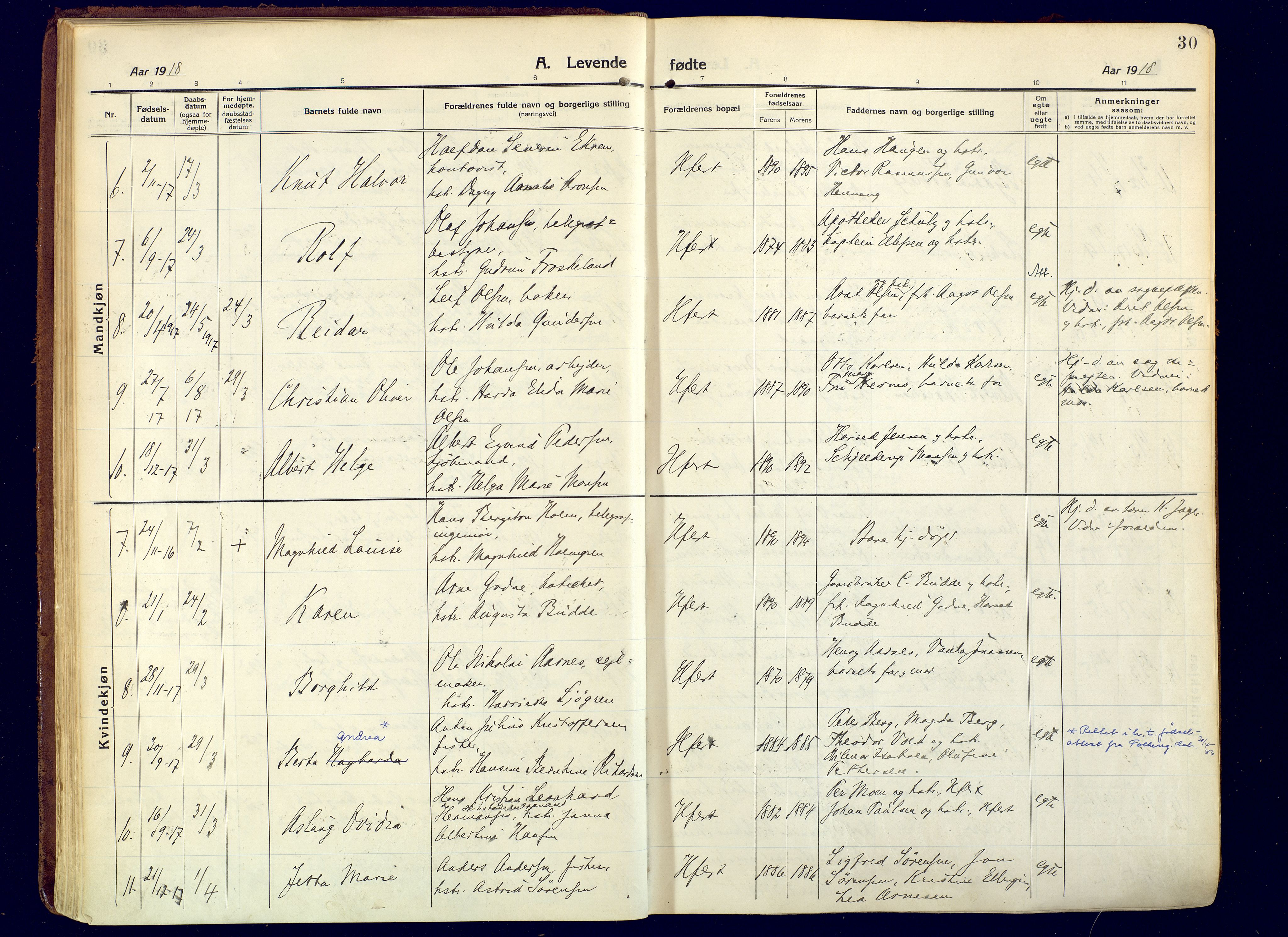 Hammerfest sokneprestkontor, SATØ/S-1347/H/Ha/L0015.kirke: Parish register (official) no. 15, 1916-1923, p. 30